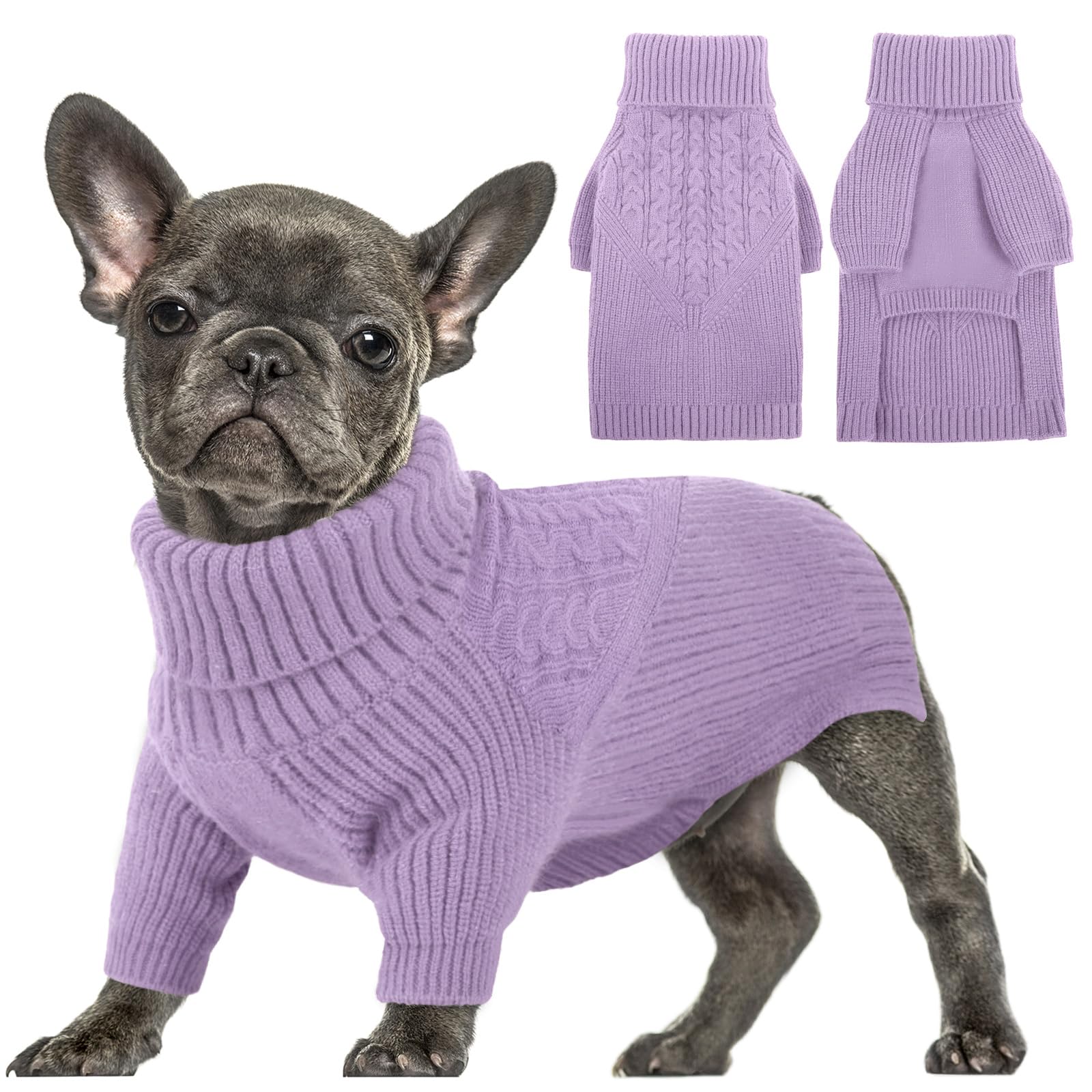 Queenmore Dog Sweater - Warm Winter Knit Puppy Sweater for Small Medium Large Dogs - Cozy Turtleneck Long Sleeve Dog Clothes for Boys & Girls - Christmas Holiday Pet Outfit (Lilac) - Perfect for Cold Weather Walks, Indoor Comfort & Festive Photos