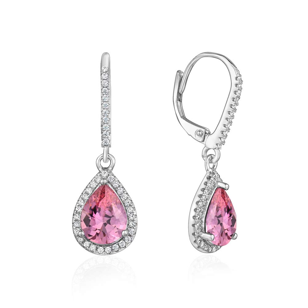 Sterling Silver Leverback Dangle Earrings for Women - Simulated Diamond Pear Halo Earrings | Elegant Gift Box Included | Perfect for Weddings, Parties & Special Occasions