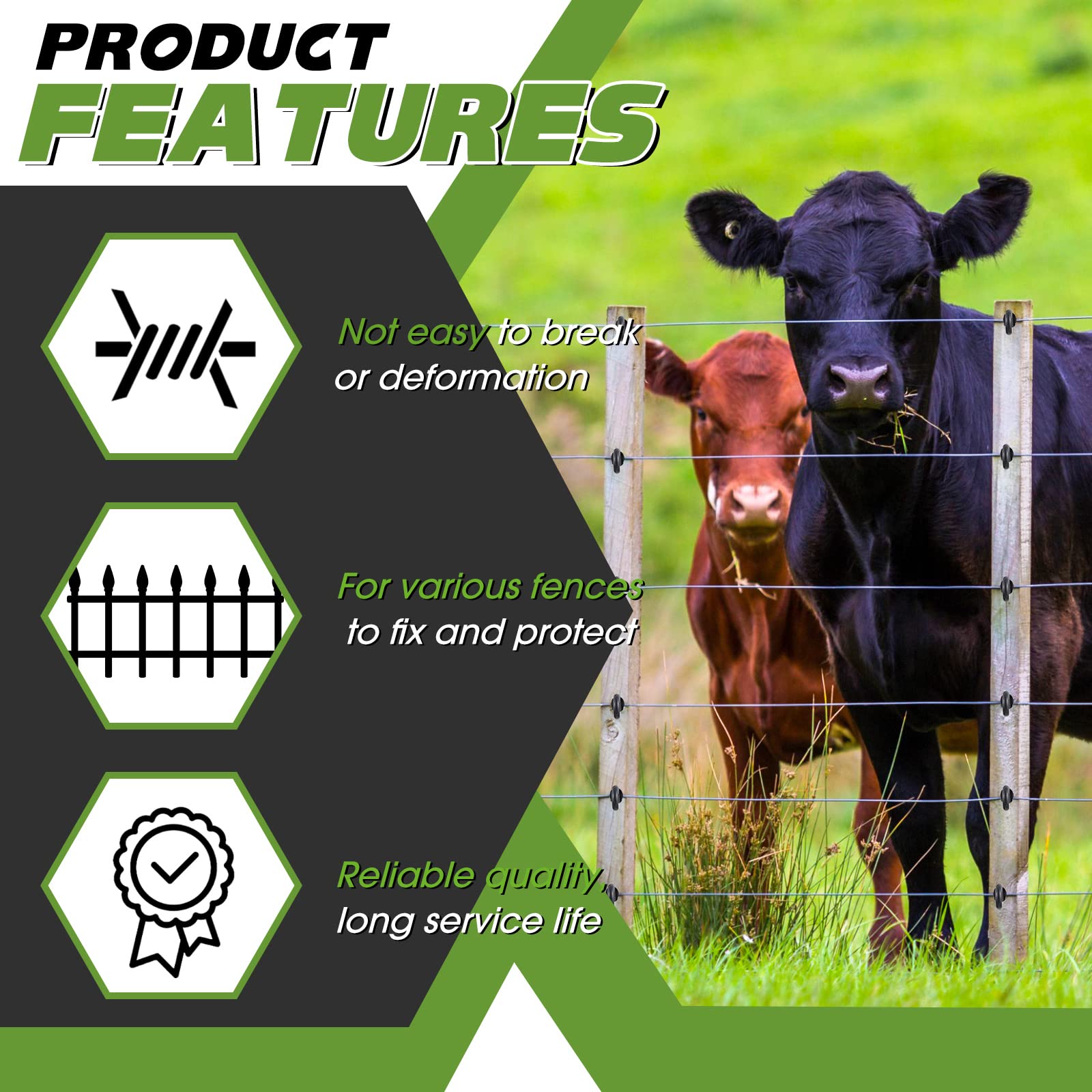 200 Pcs Black Electric Fence Insulators with Socket Tool - Screw-in Ring for Wood/Post Fencing - Durable Animal Containment Solution for Farms, Ranches & Livestock Protection