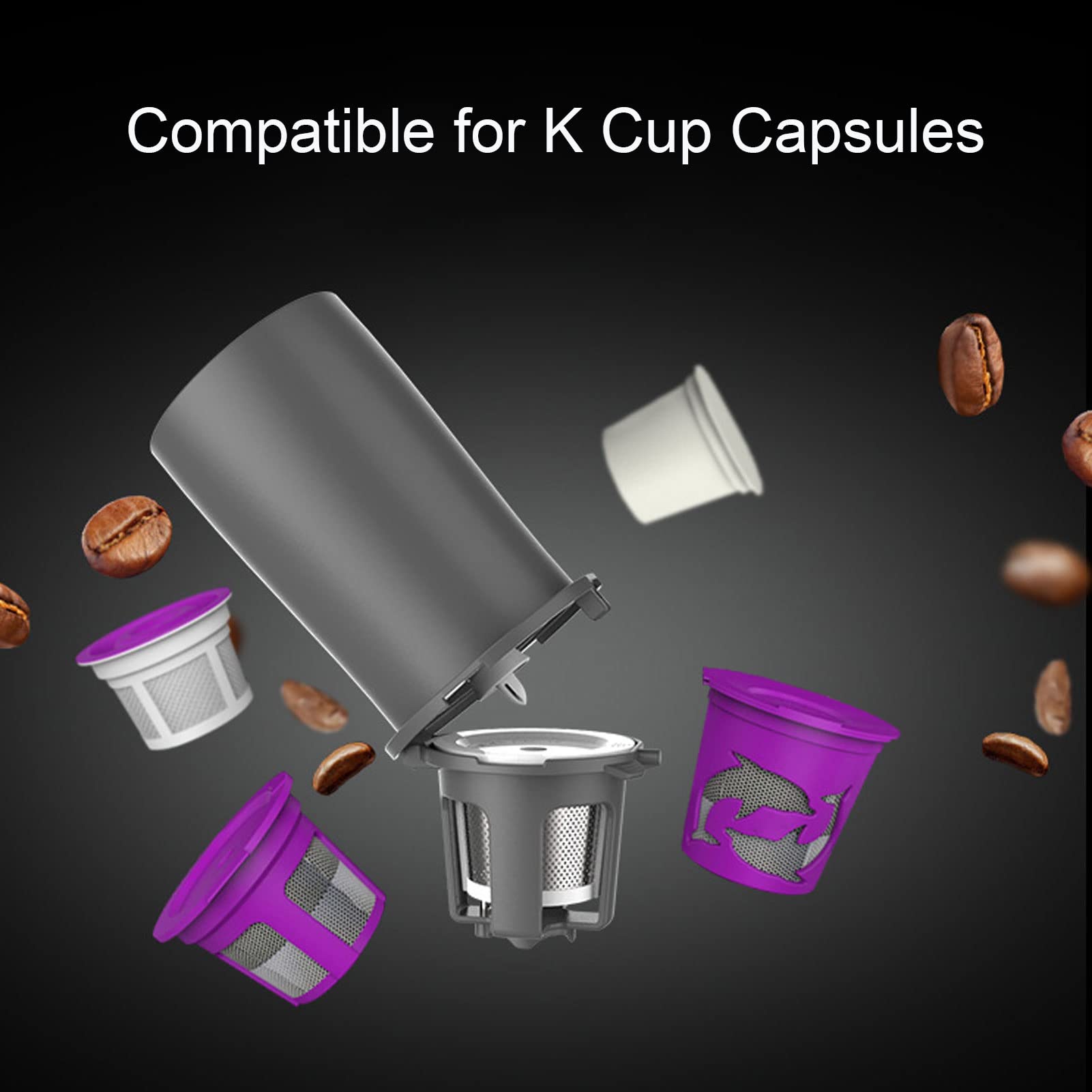 Portable Drip Coffee Maker for K-Cup Pods - 450ml Travel Coffee Machine with PP Material, Compact & Lightweight for Home, Office, Camping (Black & White)