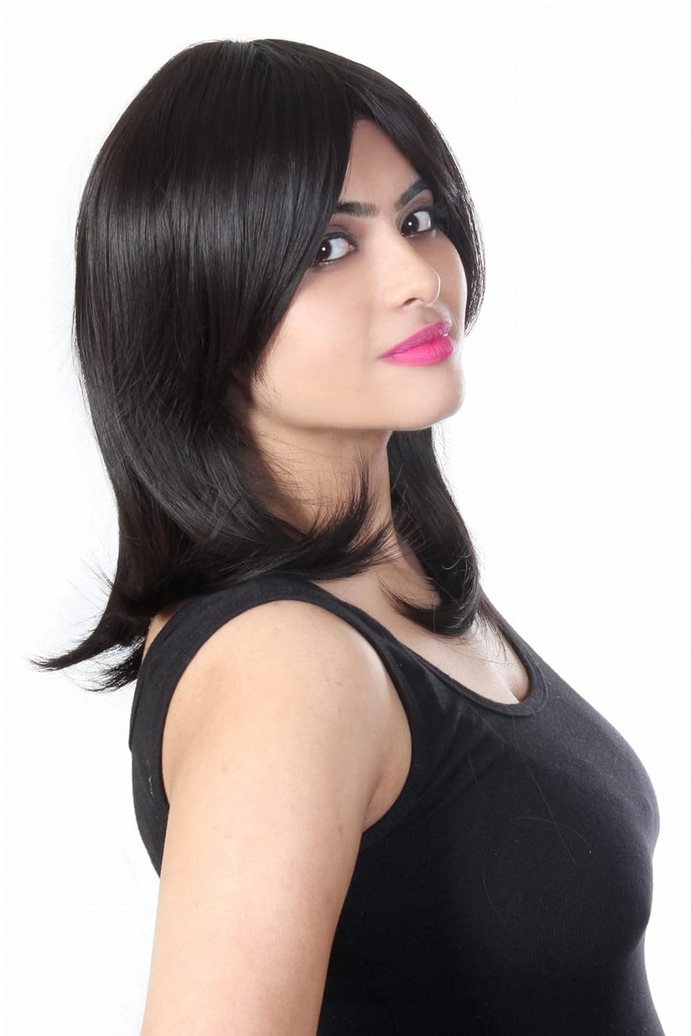 Ritzkart 16 Inch Black Straight Short Synthetic Glueless Full Head Wig for Women - Perfect for Cosplay, Daily Wear & Fashion Styling