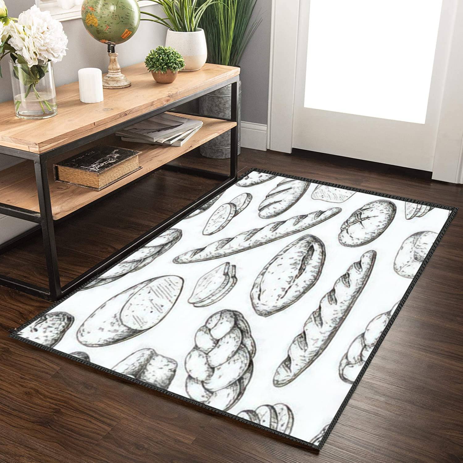 Non-Slip Washable Area Rugs for Living Room, Bedroom, Nursery & Entrance - Vintage Bakery Sketch Design Home Decor Carpet - Perfect for Indoor/Outdoor Use in Homes, Shops & Cafes