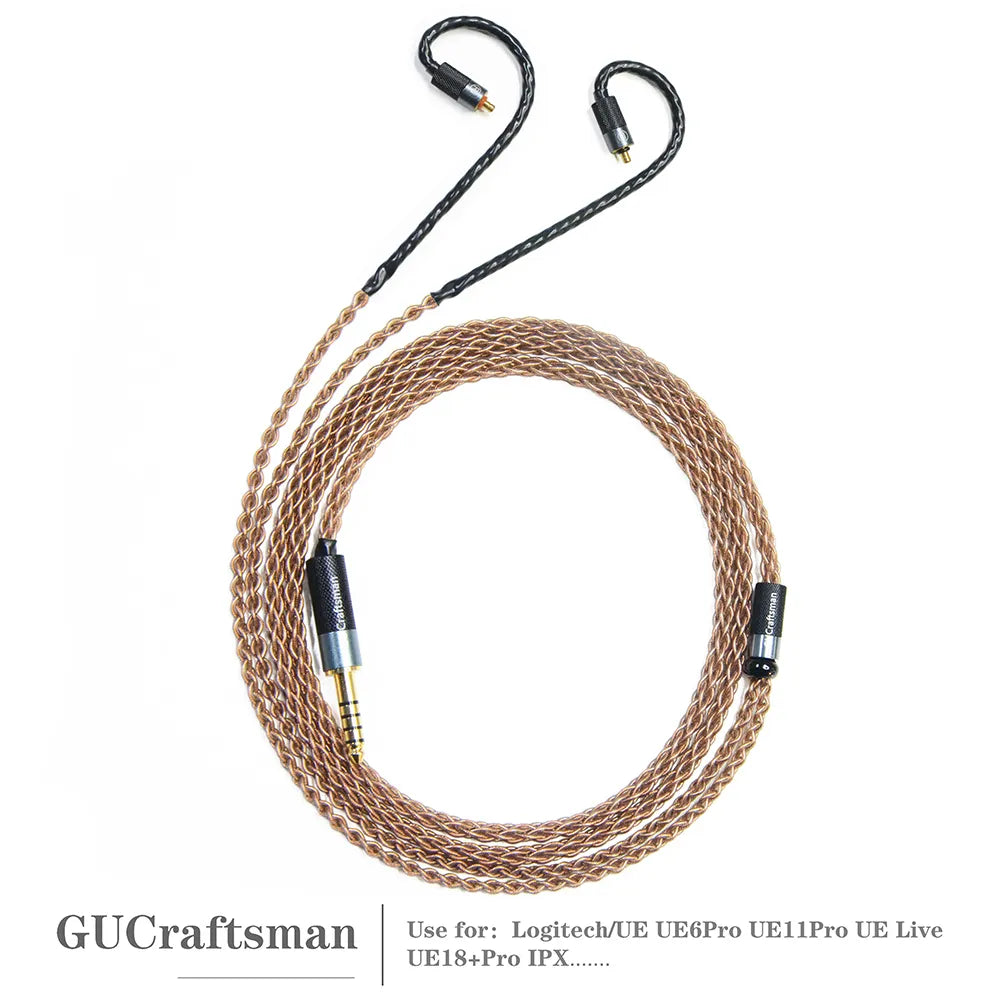 GUCraftsman 6N Single Crystal Copper Upgrade Cable for Logitech UE6Pro UE11Pro UE Live UE18+Pro - High Purity Oxygen-Free Copper Audio Cable with IPX Connector - Perfect for Audiophiles, Studio Monitoring & Professional Musicians