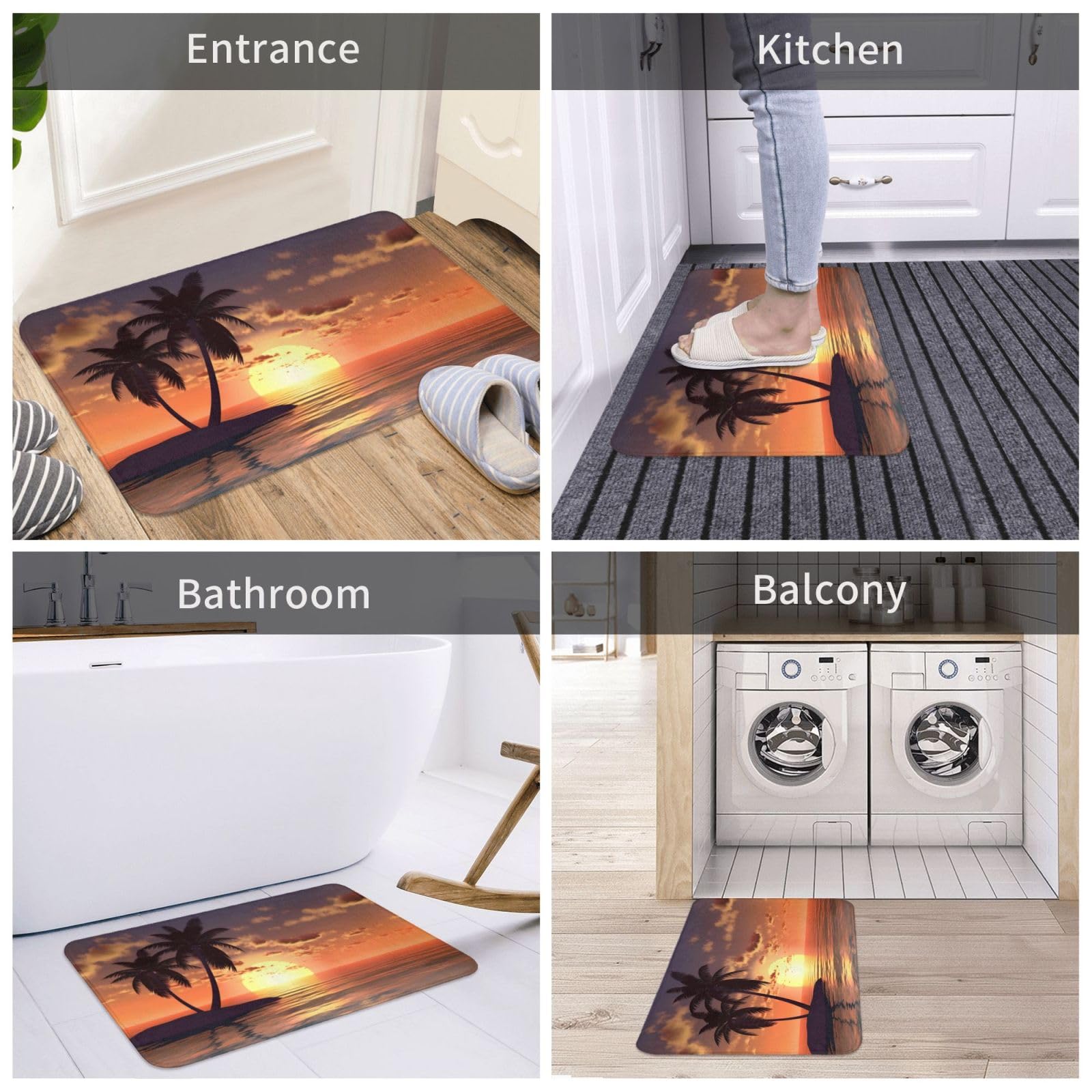 Washable Coconut Palm Tree Doormat 23.6x15.7 Inch - Non-Slip Welcome Mat for Front Door, Kitchen, Patio & Beach House Decor - Tropical Themed Outdoor/Indoor Entryway Rug