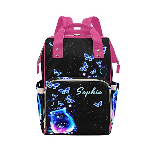 Personalized Blue Butterfly Floral Diaper Bag - Custom Name Nursing Backpack for Moms, Tote & Shoulder Nappy Bag - Perfect Baby Shower Gift for New Parents (Ideal for Daycare, Travel & On-the-Go Parenting)