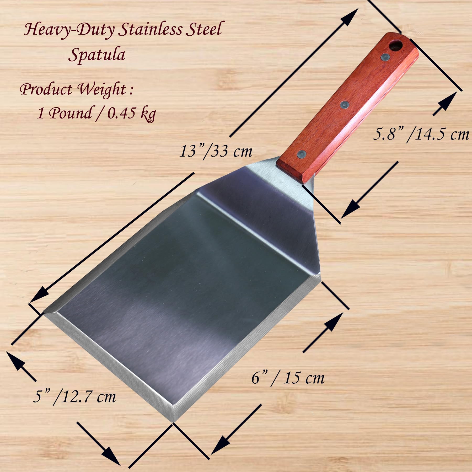 Extra-Wide Stainless Steel Spatula with Wooden Handle - 5x6