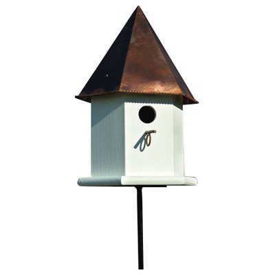 Heartwood Copper Songbird Deluxe Birdhouse - White Finish with Brown Copper Roof | Weather-Resistant Outdoor Bird Feeder for Garden, Patio & Backyard Decor