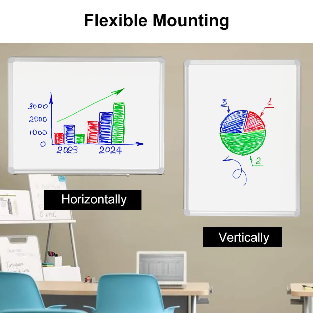 Magnetic Whiteboard 32x44 Inch - Aluminum Frame Dry Erase Board for Wall with Detachable Marker Tray | Perfect for Home Office, Classroom, Kitchen Memo & Planning | Wall Mount Whiteboard for School, Office & Home Organization