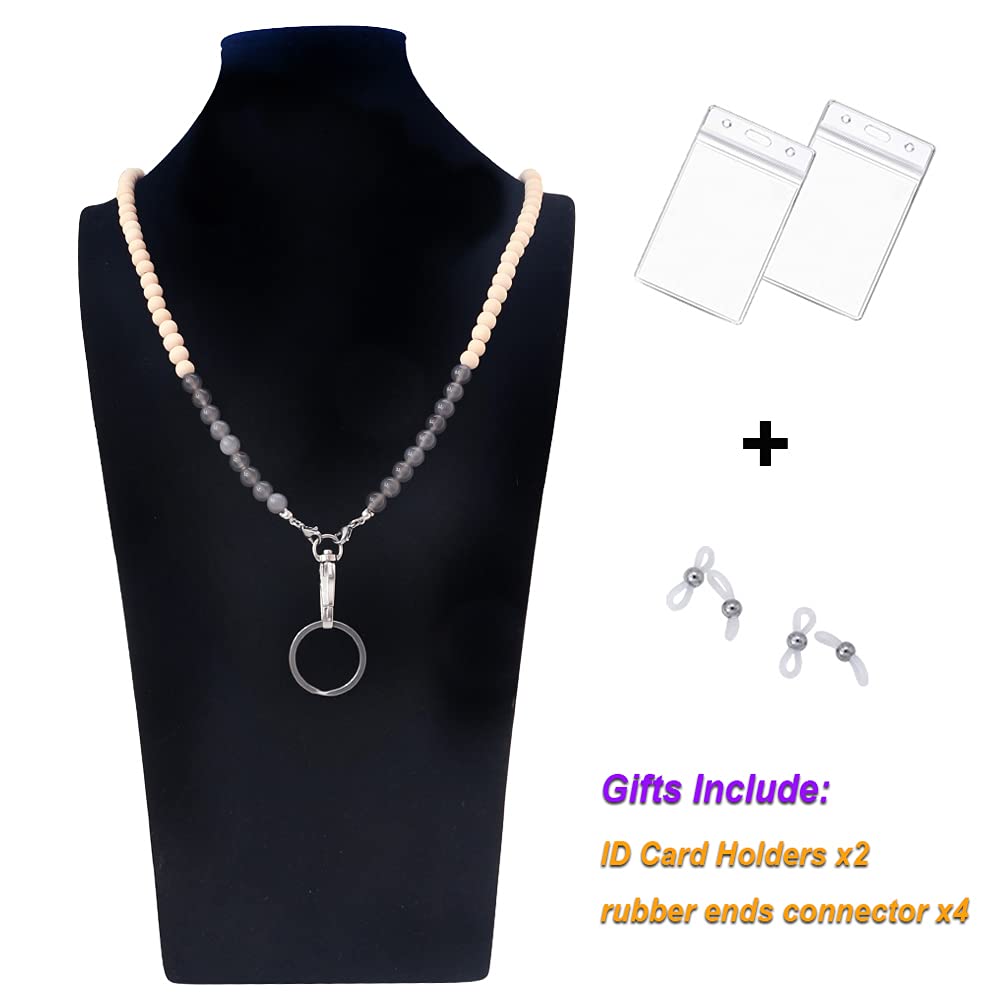 Wooden Beaded Lanyard for ID Badges & Glasses - Tiger Eye Stone for Women | Office & Event Use