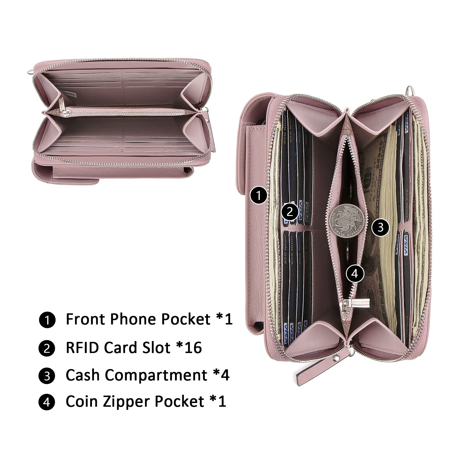 Pearl Angeli Women's RFID Blocking Crossbody Phone Bag - PU Leather Small Shoulder Purse with Wallet for iPhone & Cards | Perfect for Travel, Shopping & Daily Use