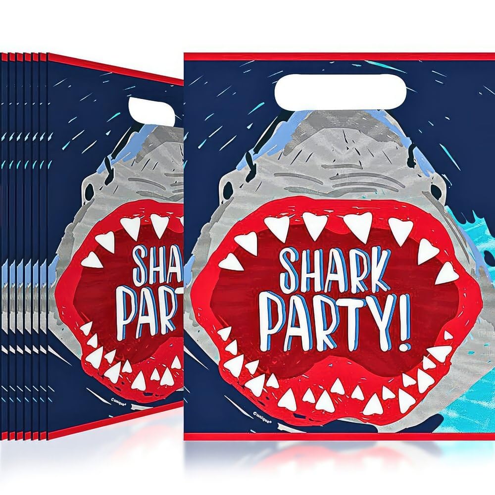 Unique Industries Shark Party Goodie Bags - 8 Count Pack for Kids Birthday Party Favors & Ocean Theme Events