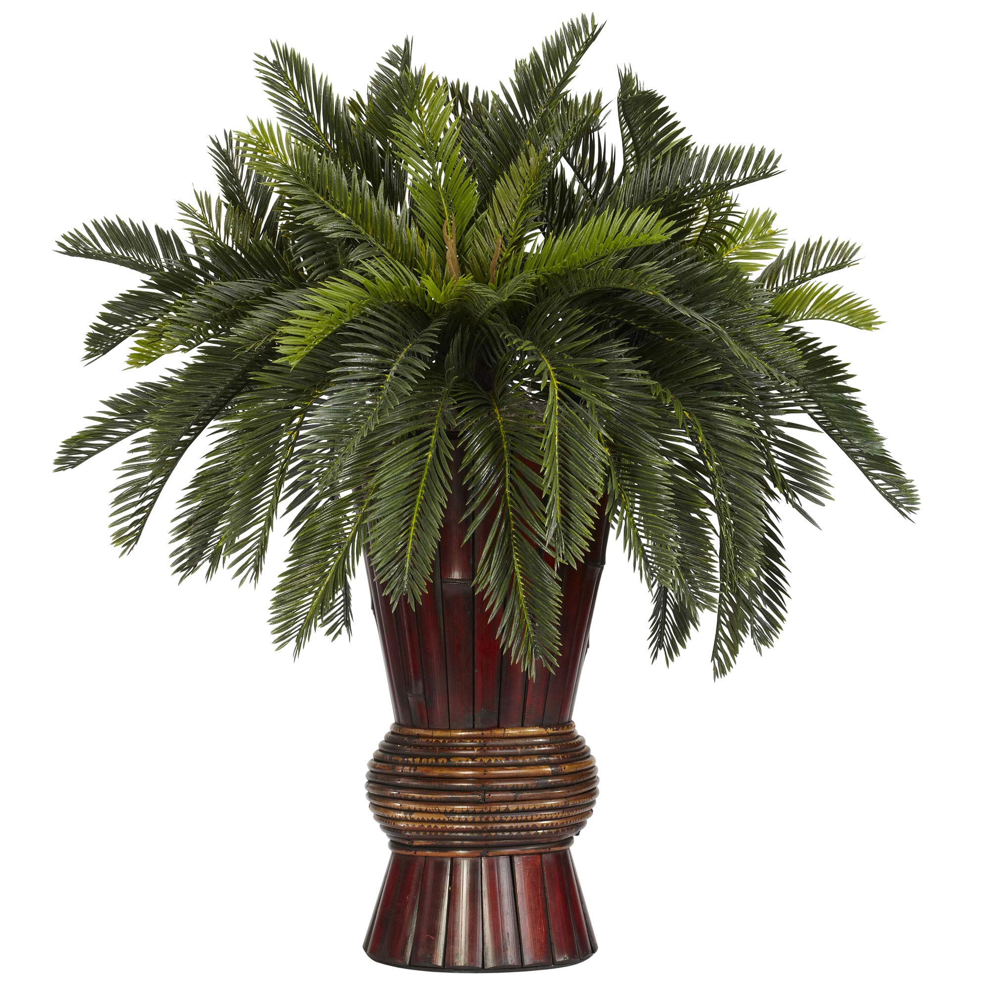 Nearly Natural Cycas Palm with Bamboo Vase - 24