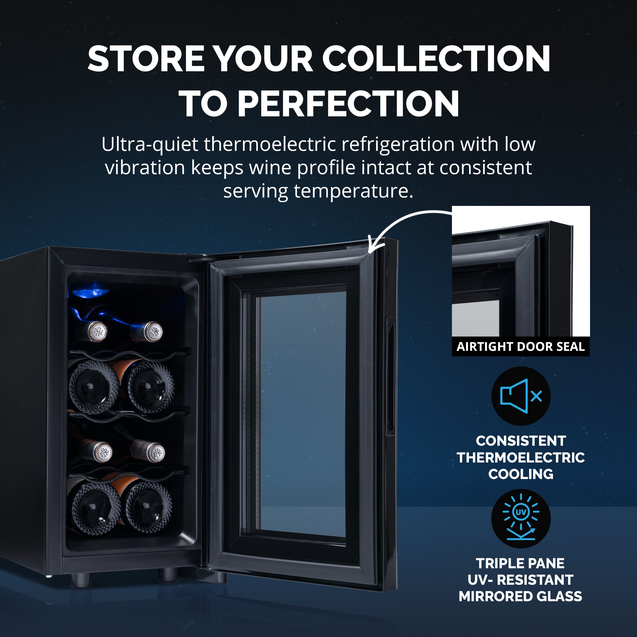 Newair® 8 Bottle 10.2 Inch Black Freestanding Countertop Wine Cooler Refrigerator - Perfect for Kitchen, Bar, Dining Room & Wine Cellar Storage