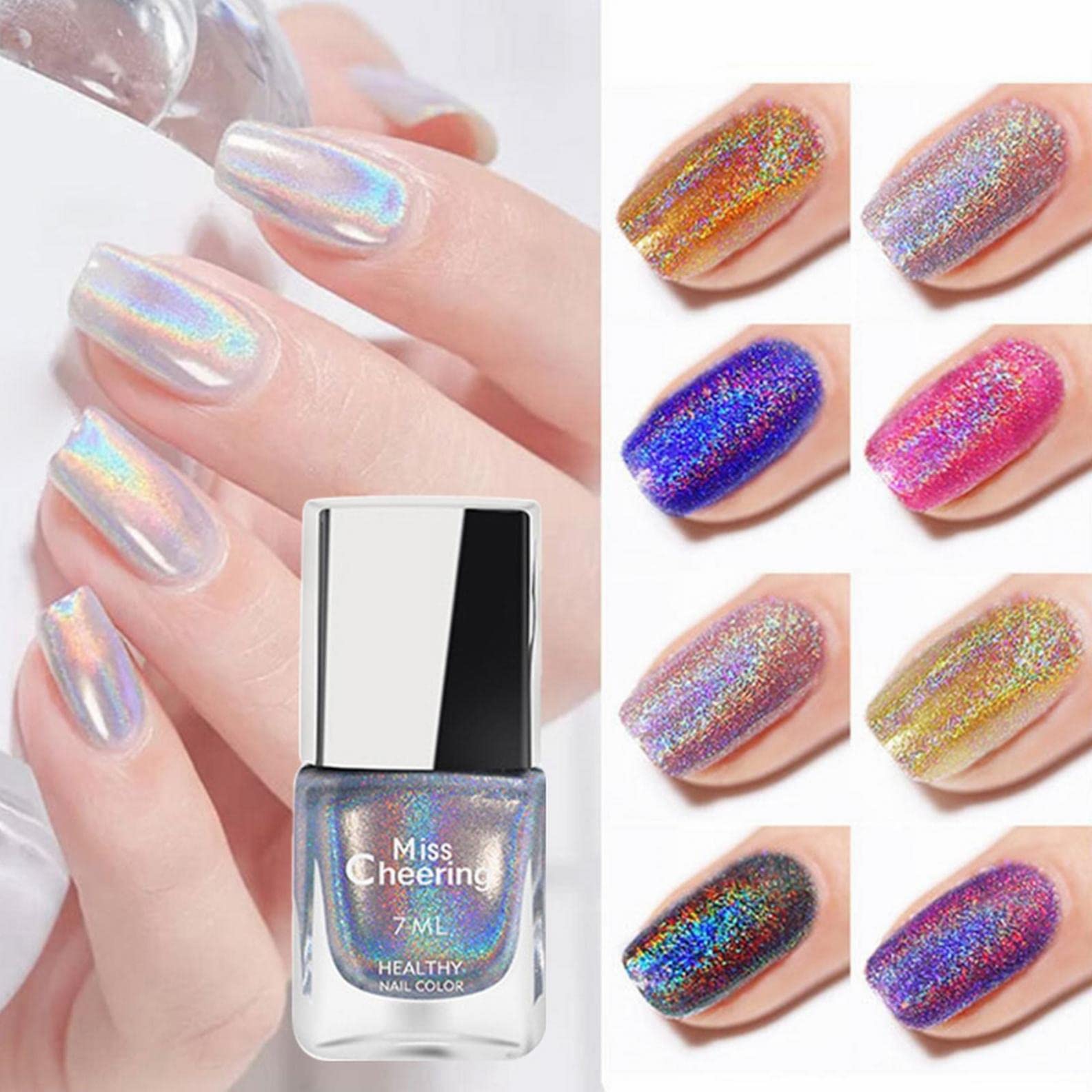 Holographic Gel Nail Polish Set - Shimmering Glossy Holographic Halo Glitter Nail Art Pigment with Diamond Laser Effect | Perfect for Manicures, Nail Art Designs & Special Occasions