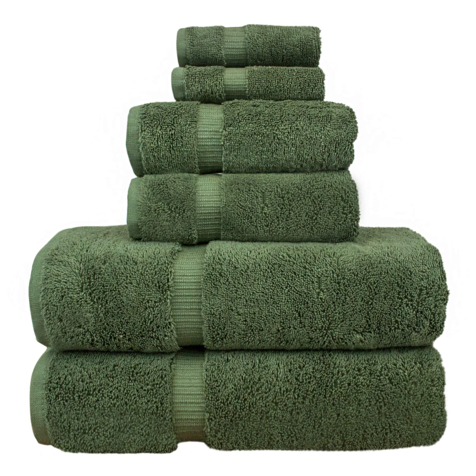 Premium 700 GSM Turkish Cotton Towel Set - 2 Bath Towels, 2 Hand Towels, 2 Washcloths - Ultra Soft, Quick Dry, Eco-Friendly Luxury Hotel & Spa Quality - Perfect for Bathroom, Kitchen, Pool & Beach Use (6-Piece Set, Moss Green)