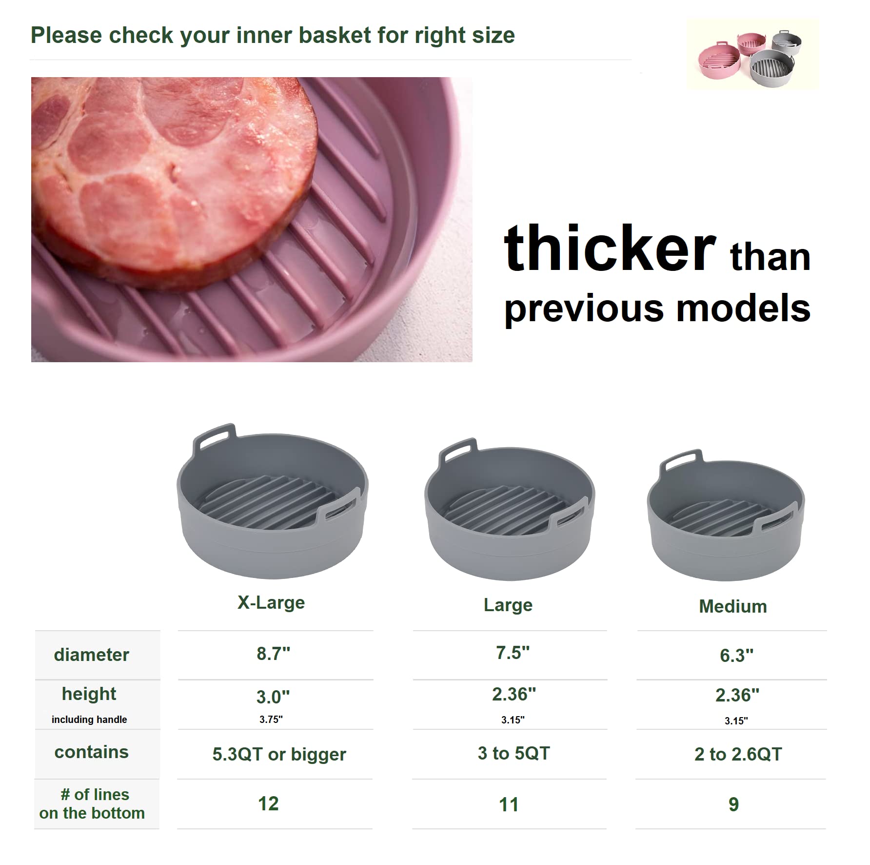 Premium Air Fryer Silicone Pot & Basket Set - 6.3 Inch Food Safe Oven Accessories | Non-Stick, Easy Clean Replacement for Parchment Liners (Gray) | Perfect for Cooking, Baking & Meal Prep in Air Fryers