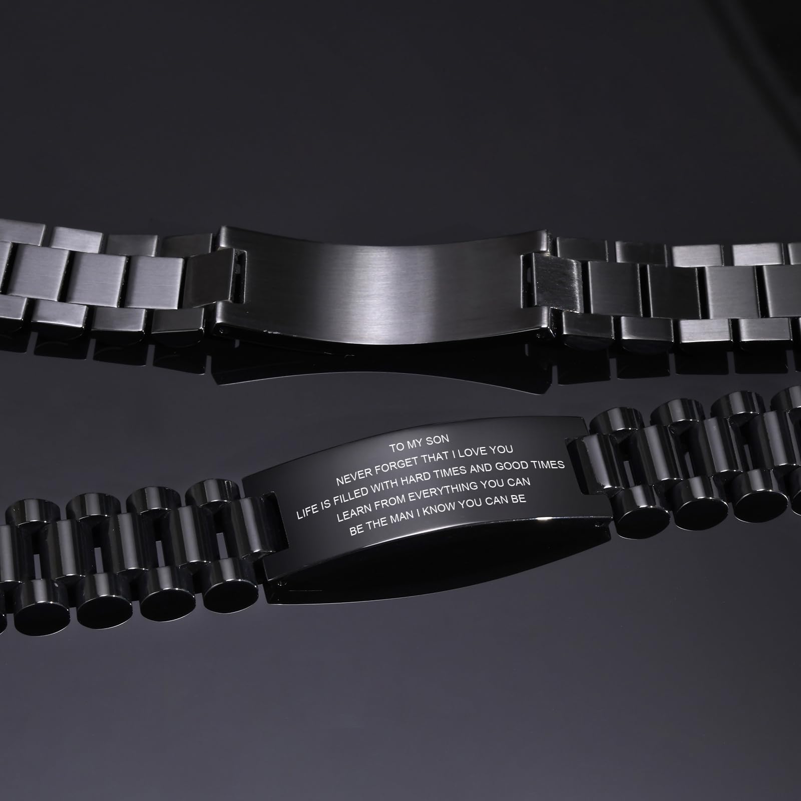 MEALGUET Inspirational Stainless Steel Bracelet for Son - Customizable Courage Link Wristband, Perfect Birthday, Graduation Gift from Mom & Dad, Ideal for Daily Wear & Special Occasions