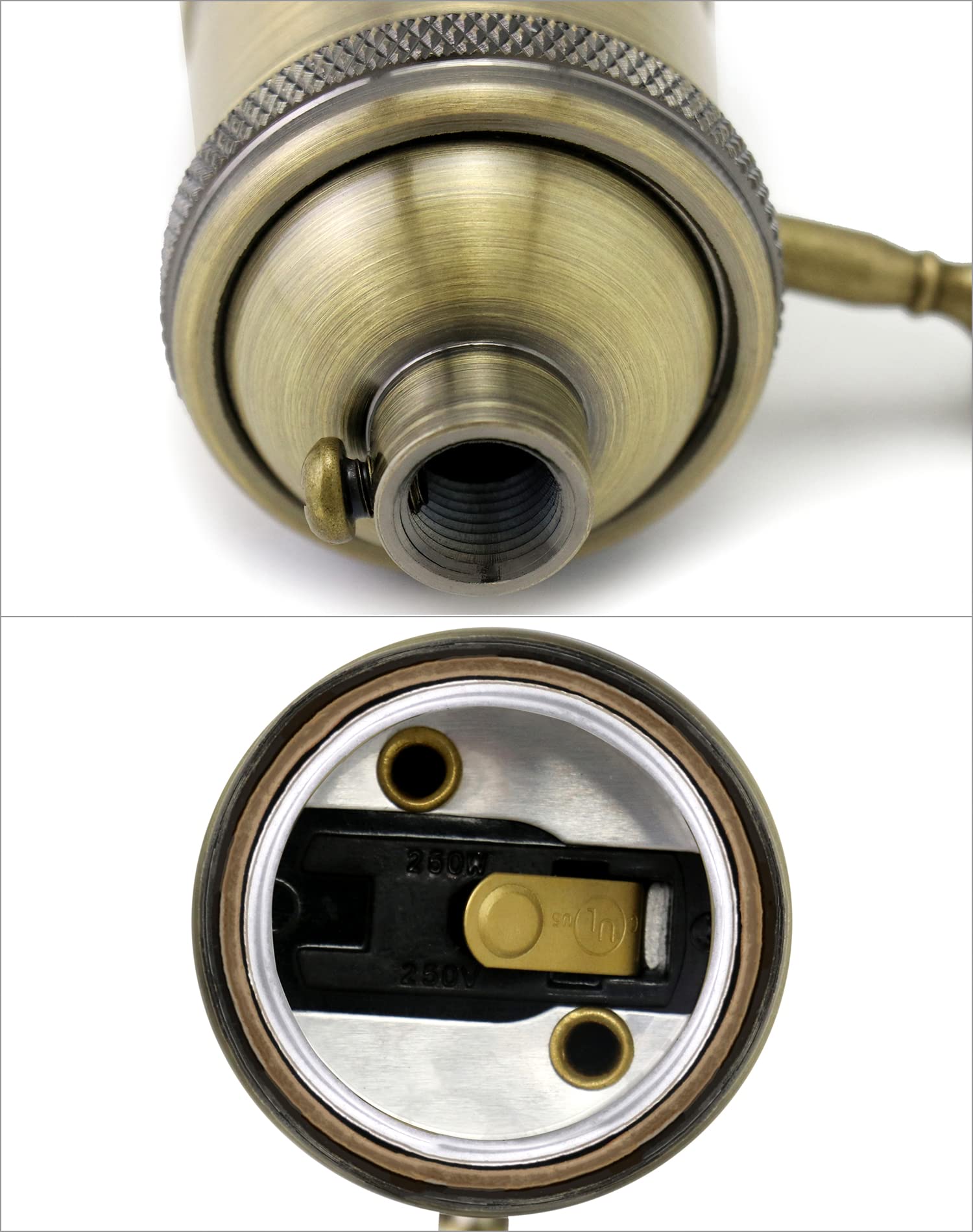 QWORK E26/E27 Lamp Socket with Vintage Rotary Switch - Antique Brass Table & Floor Lamp Base - 2-Pack for Home, Office & Cafe Lighting Repair & DIY Projects