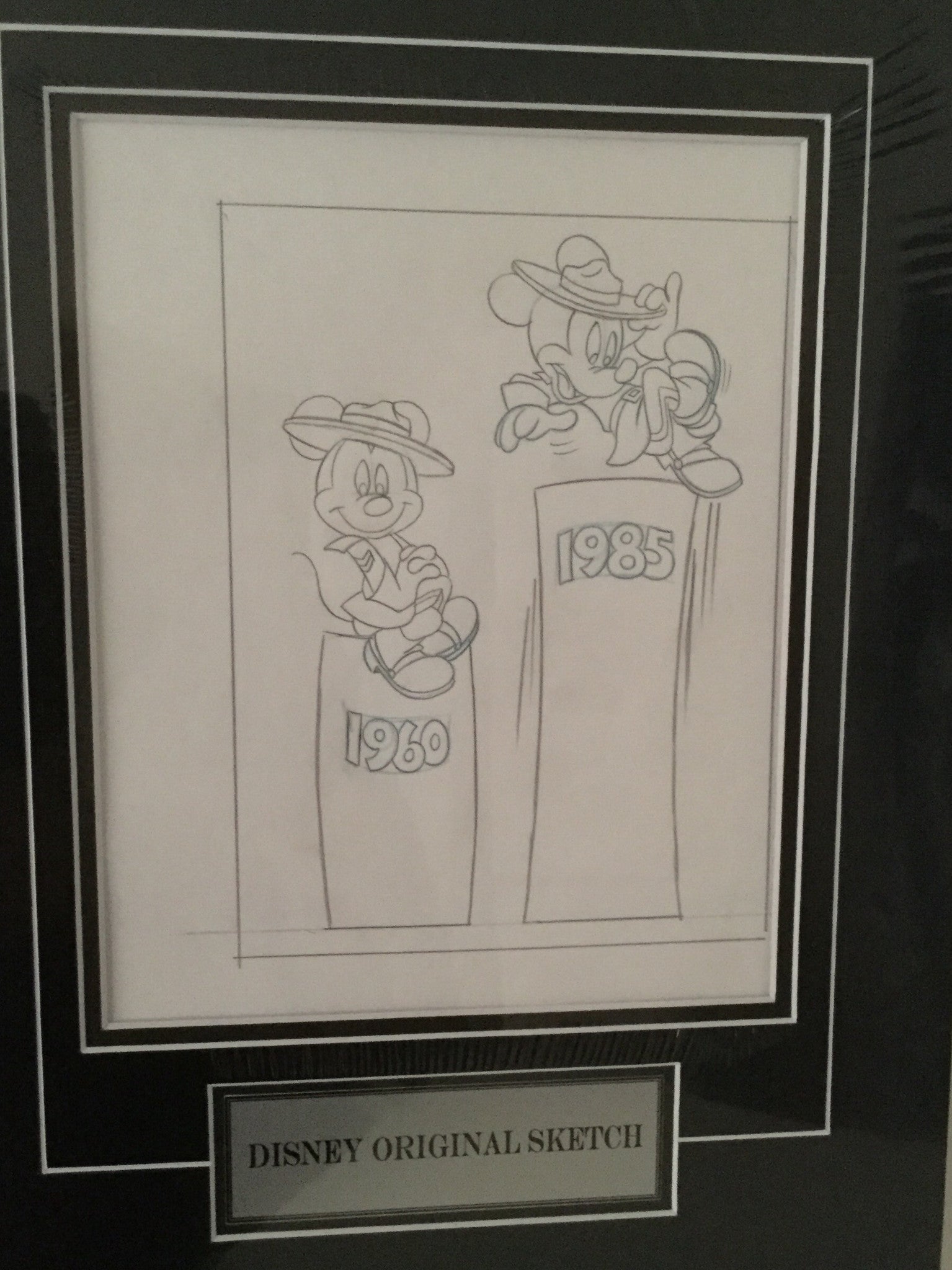 Vintage Disney Original Matted Sketch of Mickey and Minnie Mouse - 1989 Rare Collectible for Disney Fans & Home Decor