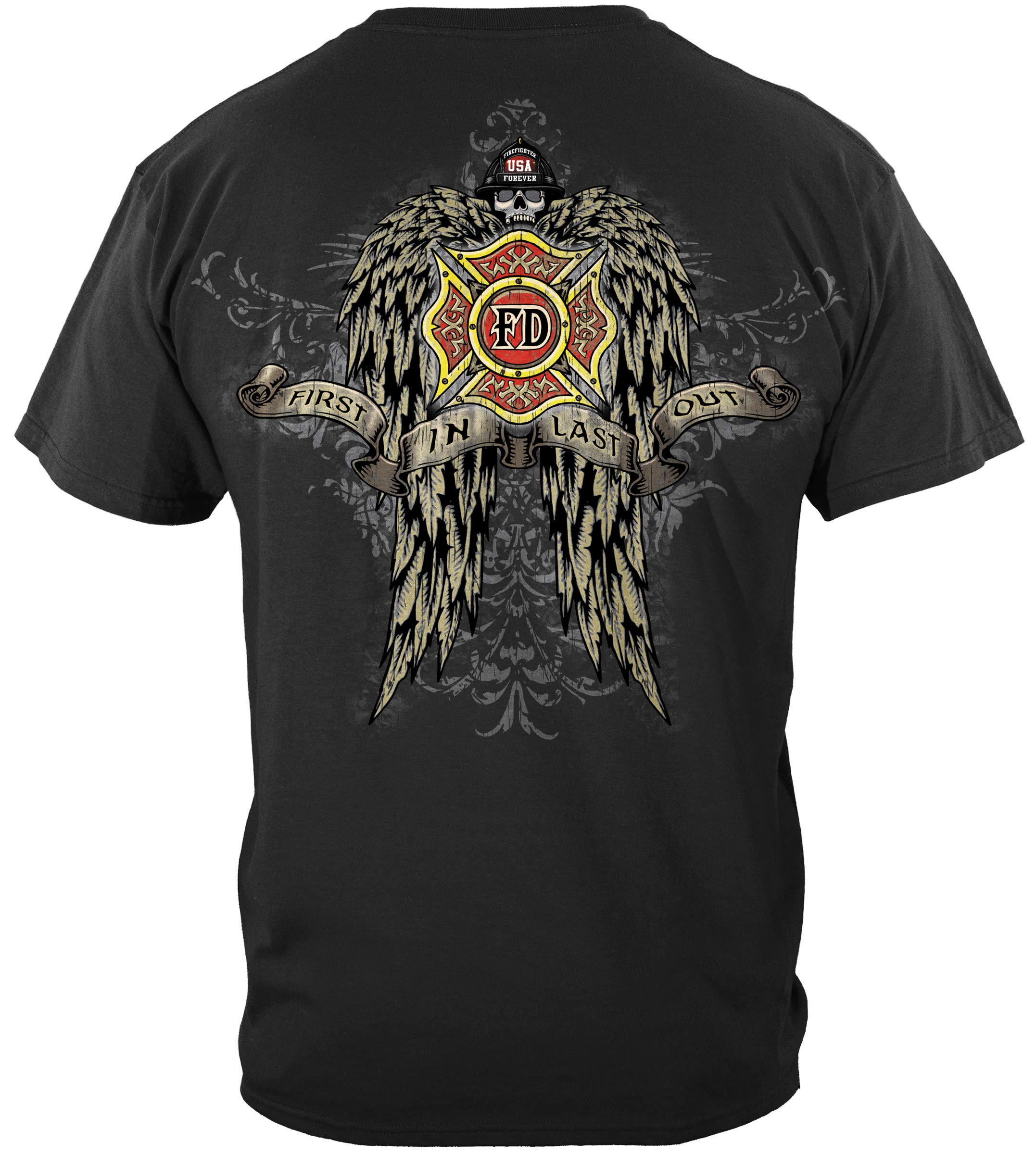 Firefighter T Shirt for Men - Fire Rescue Gold Shield Design FF2086 - First Responder Apparel for EMS, Fire Dept & Station Duty
