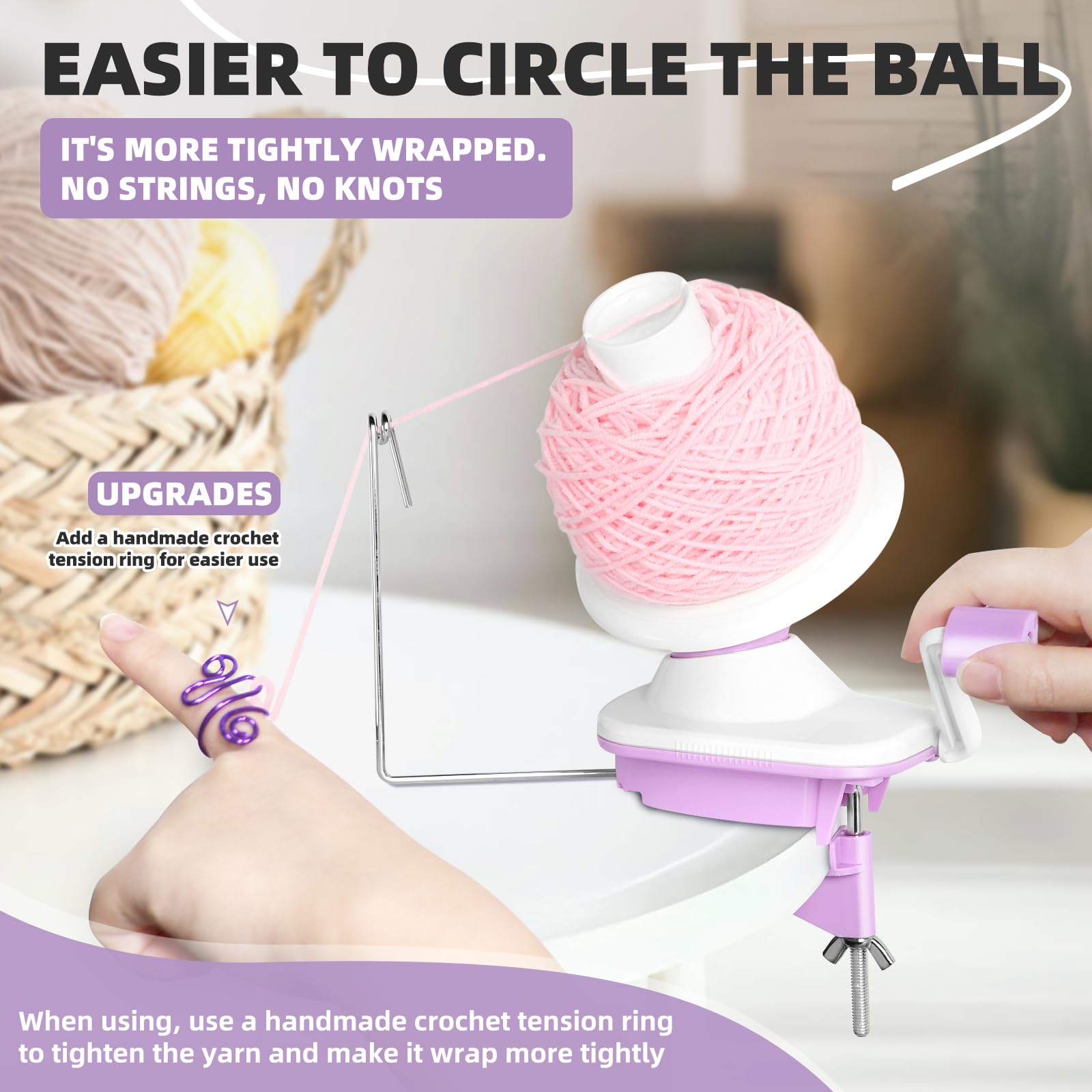 Yarn Ball Winder for Knitting & Crocheting - Heavy Duty Yarn Spinner with Tension Ring & Clippers - Perfect for Winding Large Yarn Cakes - Ideal Gift for Knitting Enthusiasts - Use for Home Crafting, DIY Projects & Professional Knitting