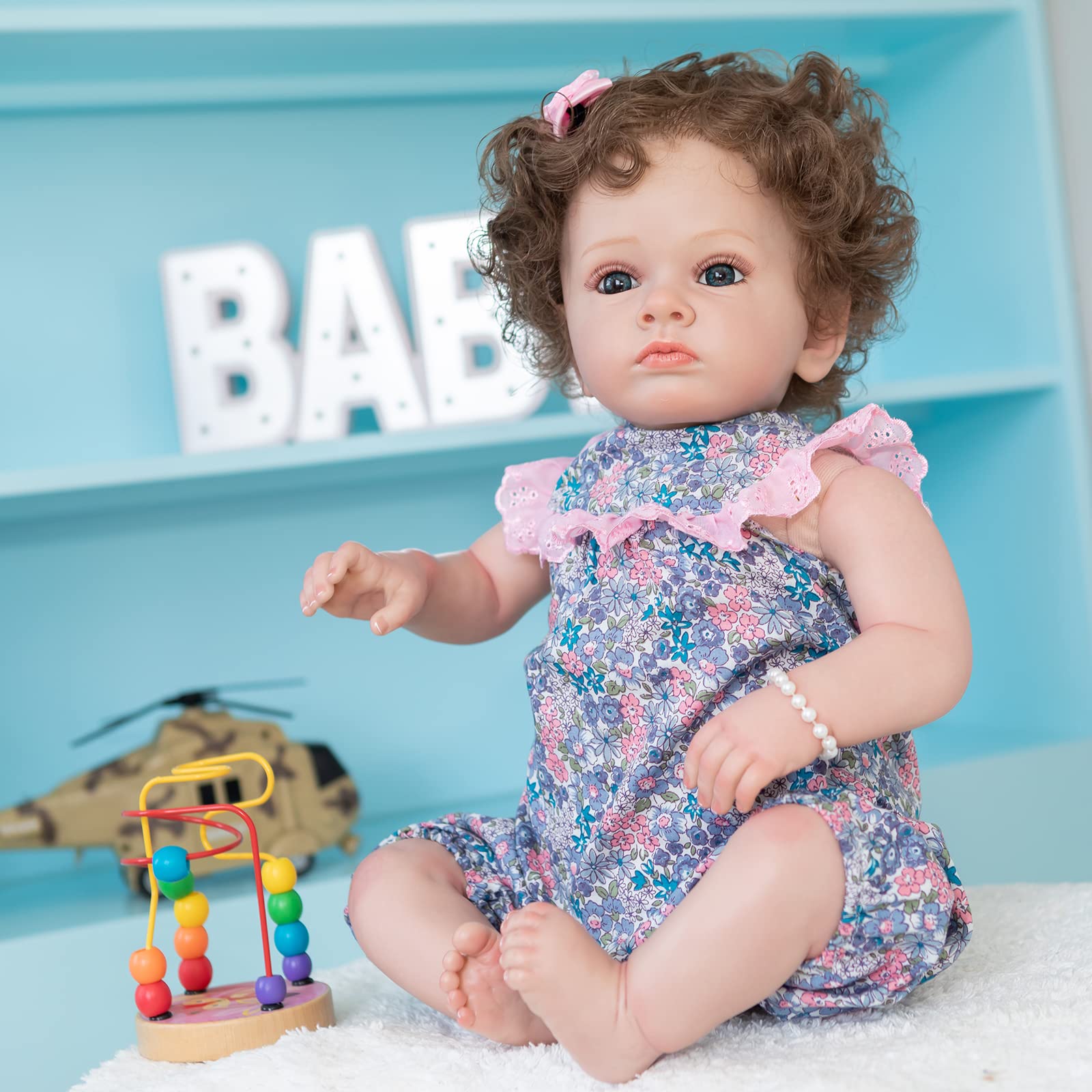 RXDOLL 24 Inch Realistic Silicone Reborn Baby Doll - Lifelike Toddler Girl Doll with Curly Hair | Perfect Gift for Girls Birthday, Collectors & Nursery Decor