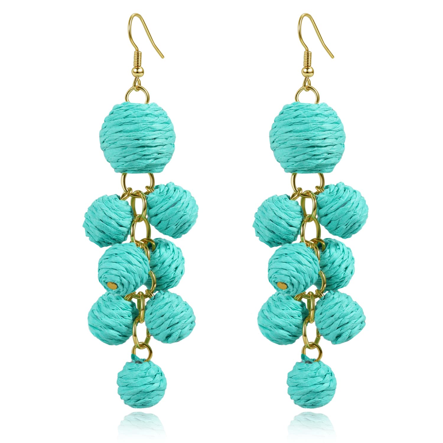 Boho Rattan Raffia Earrings for Women - Colorful Lightweight Straw Wicker Dangle Drop Earrings | Summer Beach Vacation Jewelry Accessories & Gifts | Perfect for Festivals, Weddings, and Tropical Getaways