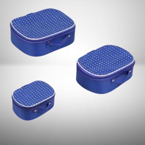 AYUSHMAN ENTERPRISE Women's Makeup Organizer Set - 3-Piece Vanity Storage Box for Jewelry, Bindi & Shaving Accessories | Blue Cardboard & Raxin Design | Perfect for Bedroom, Bathroom & Travel Organization