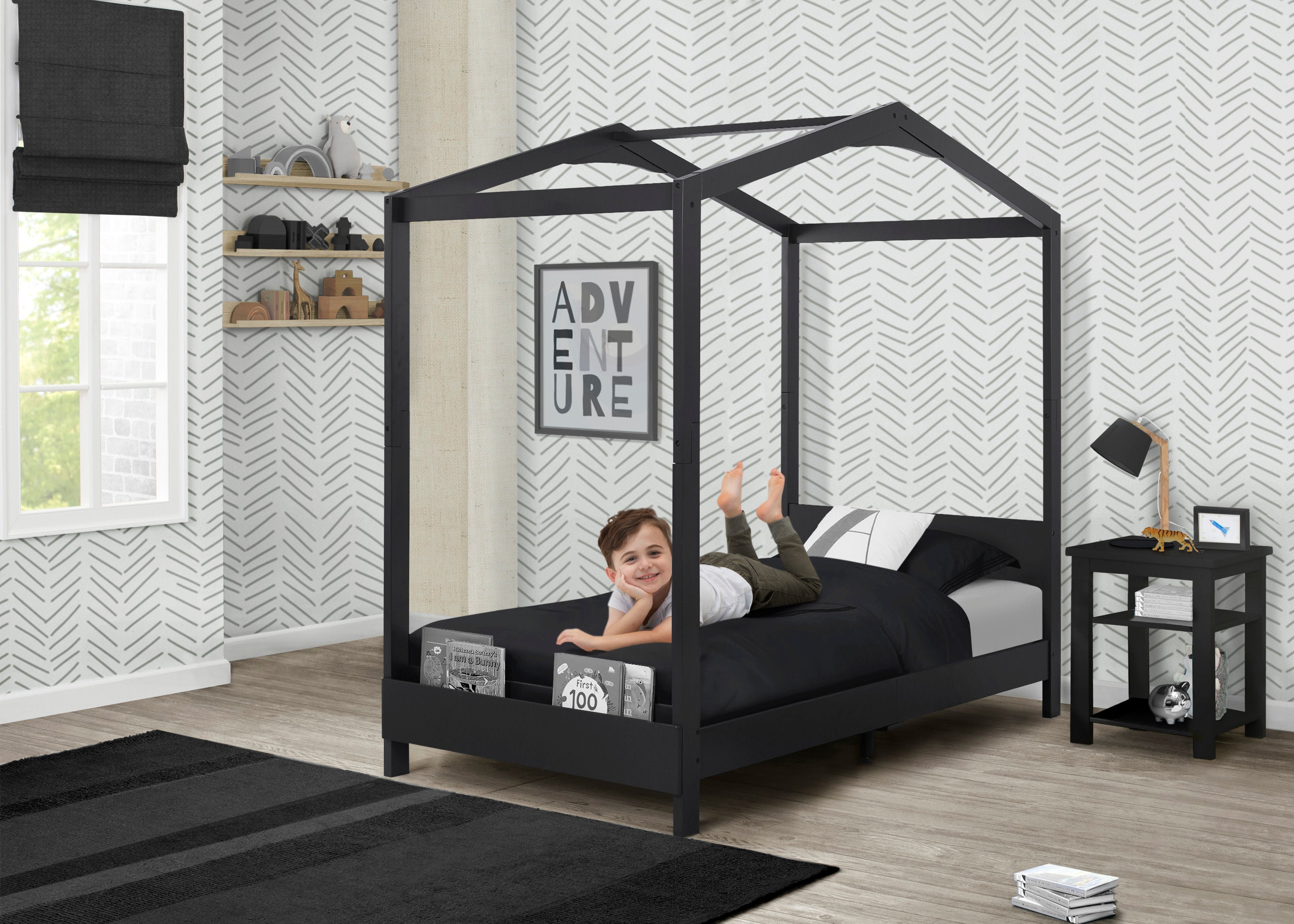 Poppy House Twin Size Bed Frame - Sturdy Wooden Platform Bed for Kids & Teens - Perfect for Bedrooms, Guest Rooms & Dormitories