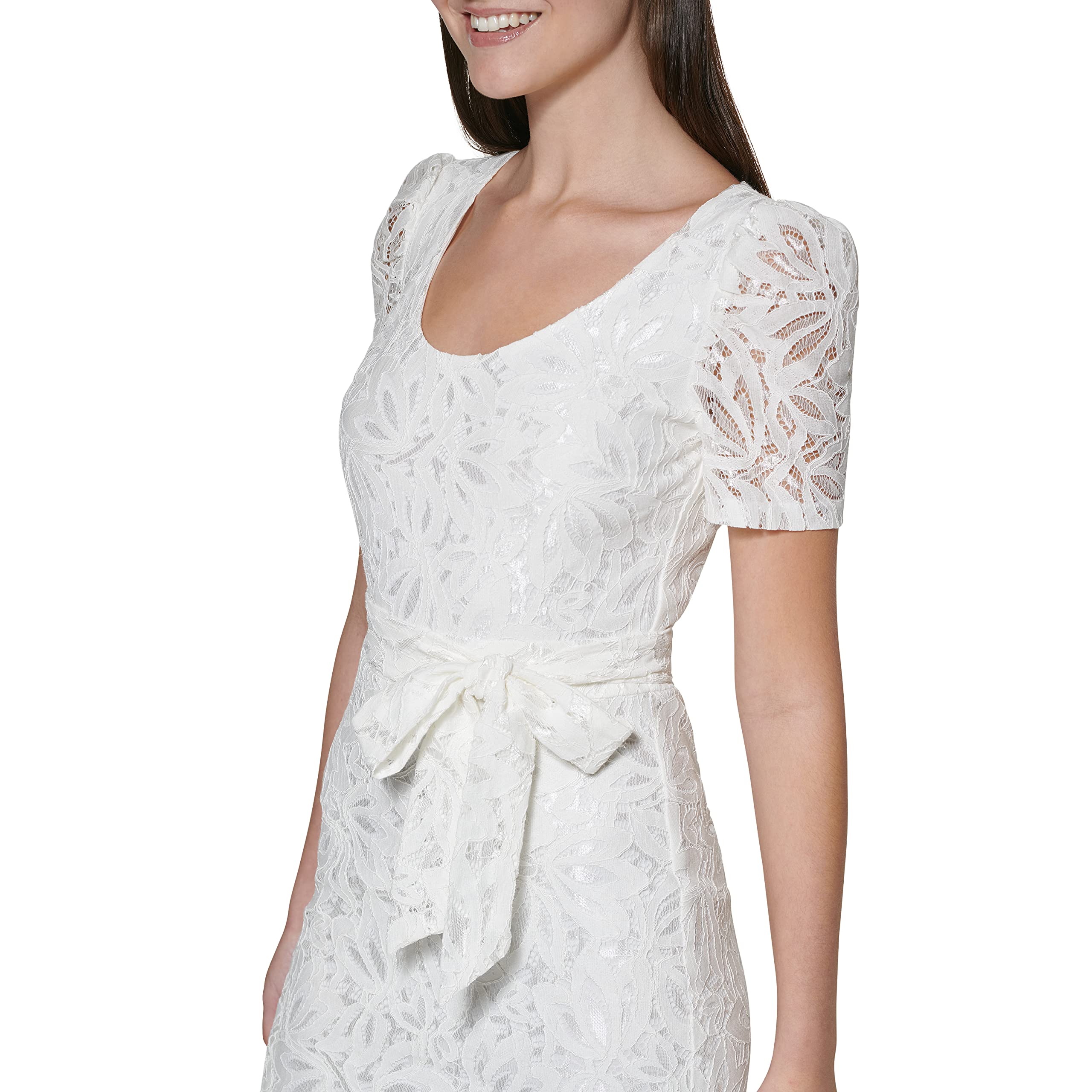 Kensie Women's Short Sleeve Tie Waist Lace Midi Dress - Flowy Summer Dress for Casual Outings, Beach Vacations & Date Nights
