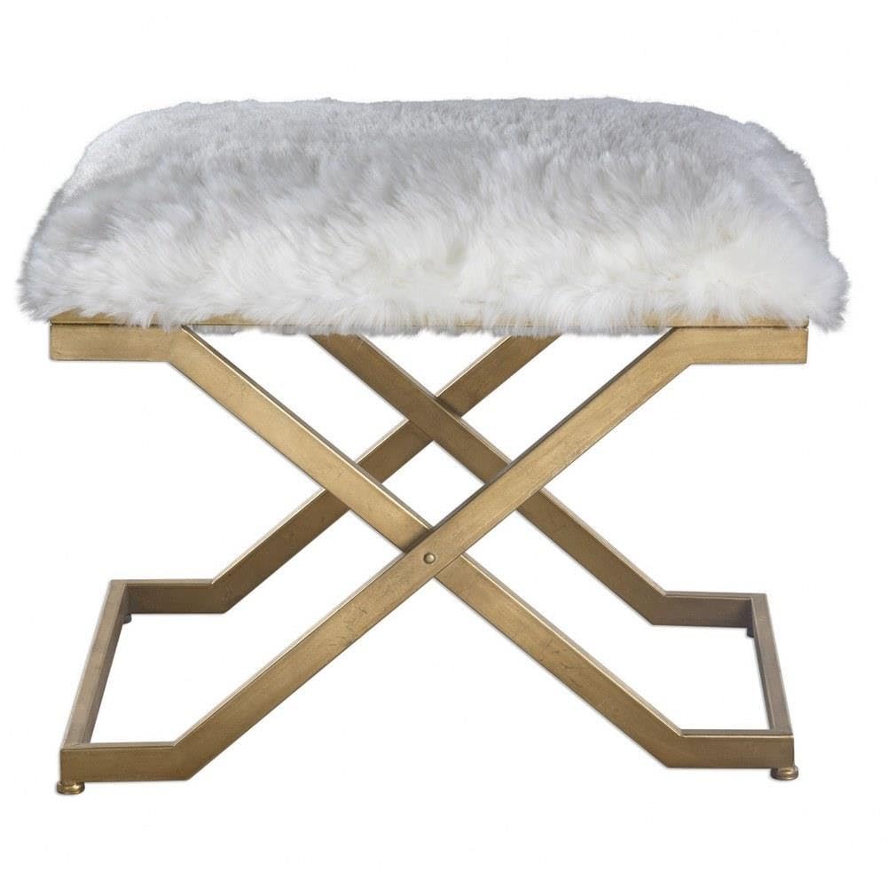 23.63 Inch Faux Fur Small Bench - Modern Accent Furniture for Living Room, Bedroom, or Entryway - Soft and Cozy Seat - Model 208-Bel-2010445