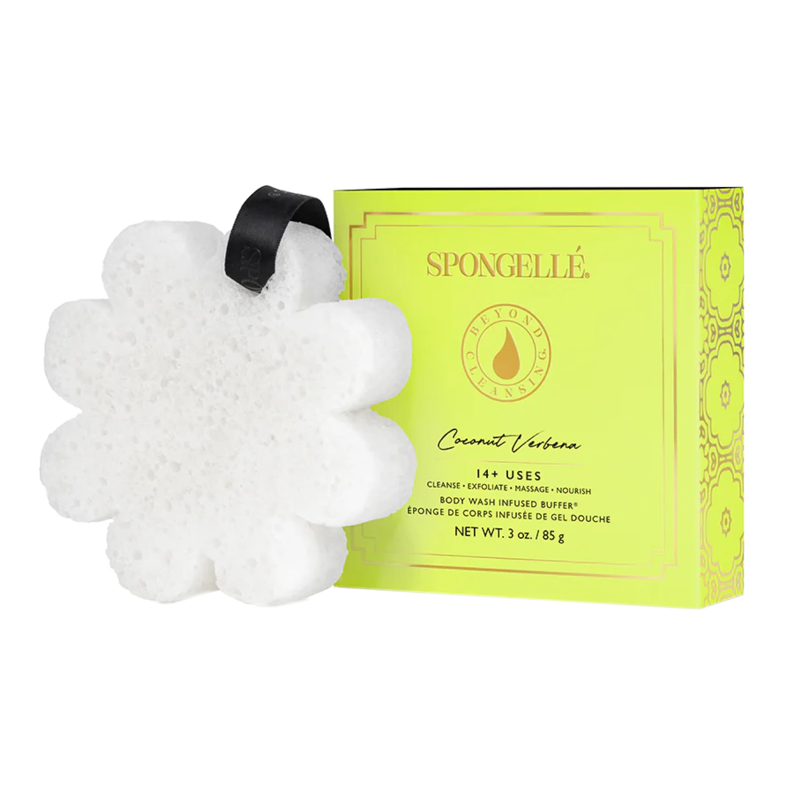 Spongelle Coconut Verbena Wild Flower Body Scrubber & Exfoliator - Infused with Body Wash, 14+ Uses | Premium Bath & Shower Loofah for Women | Perfect for Spa Day, Gift Sets & Luxury Skincare Routine