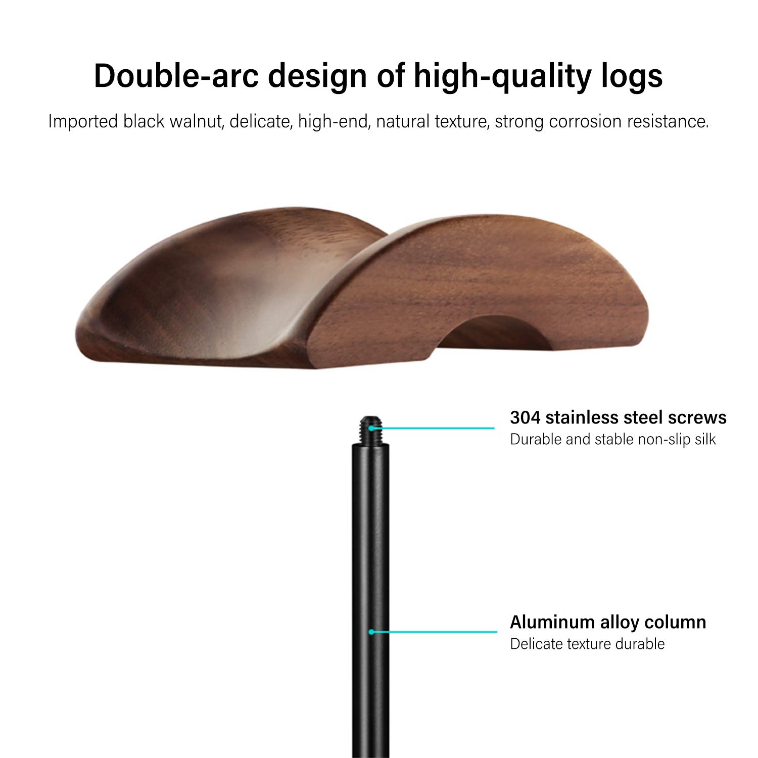 Premium Walnut Wood & Aluminum Headphone Stand with Heavy Base - Universal Gaming Headset Holder for All Sizes (Black) - Perfect for Desk Organization & Gaming Setup Accessories