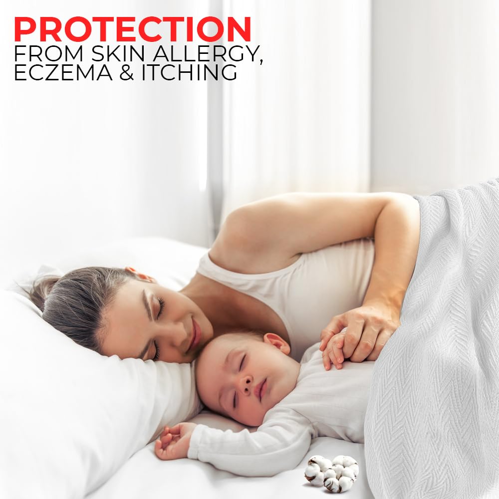 EUROTEX 100% Cotton Twin Size Blanket - All-Season Lightweight & Soft Herringbone Thermal Blanket, 350GSM, 68x92 Inches, White - Perfect for Bedroom, Dorm, Guest Room, and Cozy Fall Nights