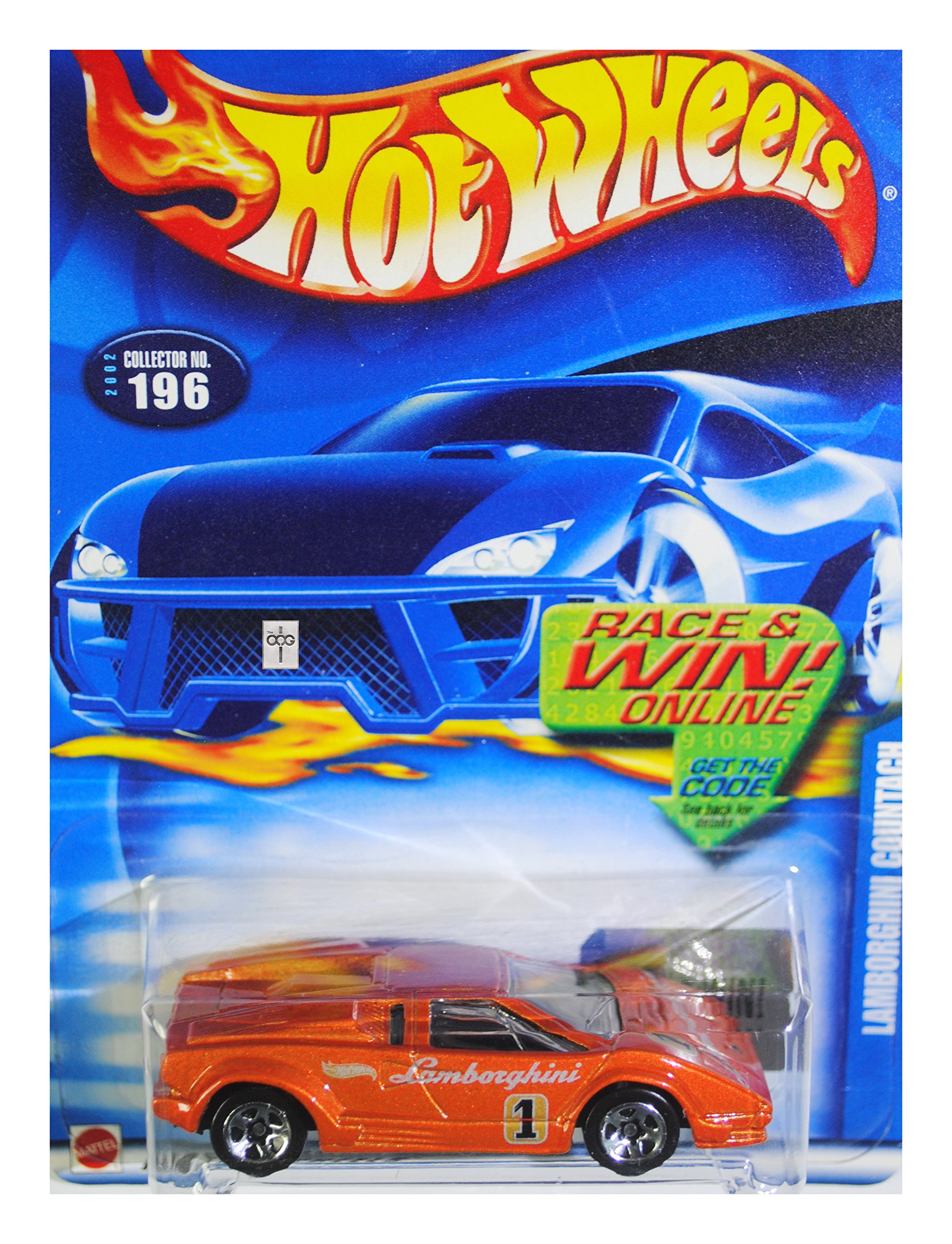 Hot Wheels 2002 Lamborghini Countach Diecast Car - Orange Collectible Toy with Original Card - Perfect for Collectors, Kids Play & Display (196)