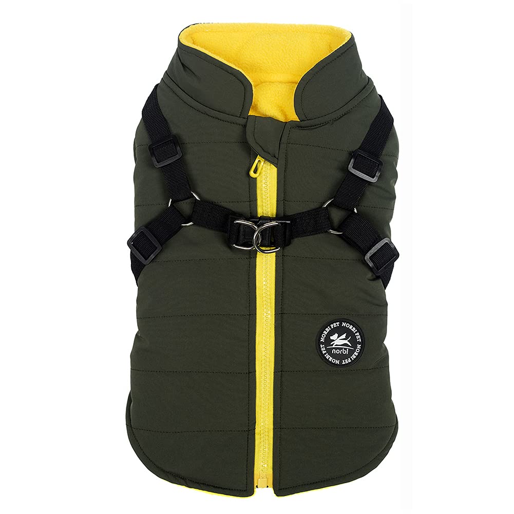 Norbi Dog Winter Coat with Built-in Harness - Adjustable Warm Jacket for Small, Medium & Large Dogs - Cold Weather Protection for Outdoor Walks & Adventures