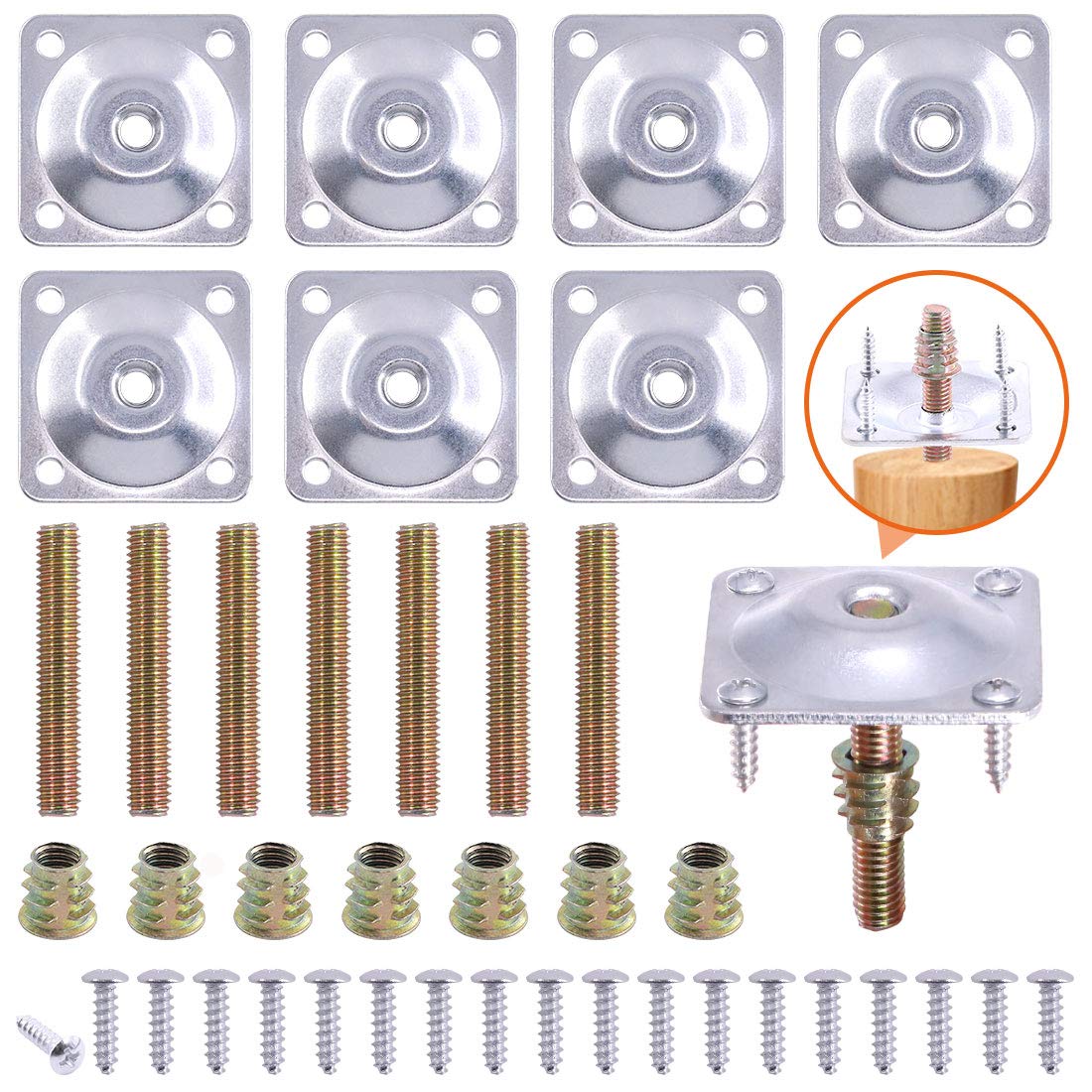 8 Sets Heavy Duty T-Plates for Furniture Legs - M8 (5/16