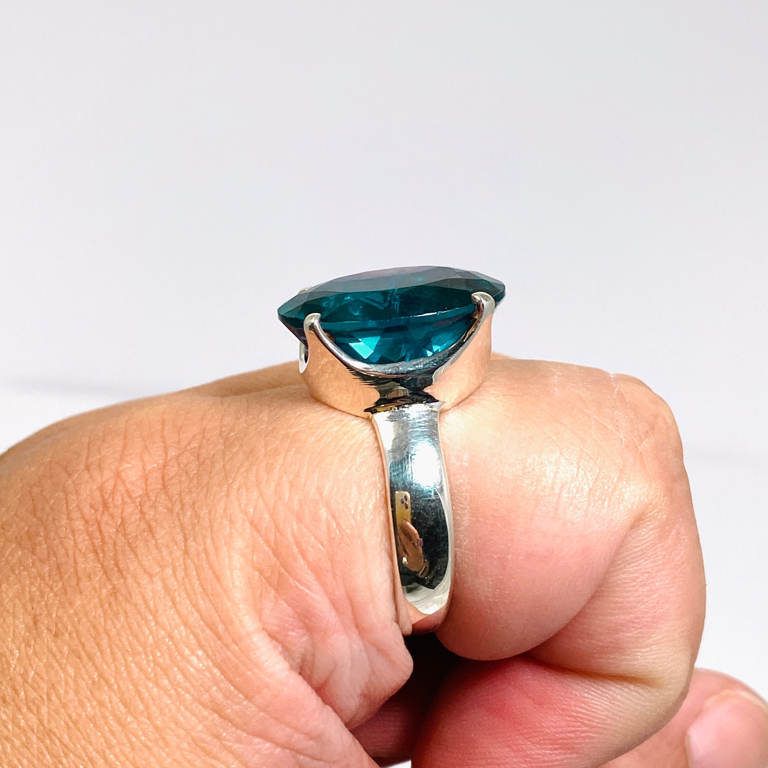 Fluorite Oval Faceted Ring Size 12 - Natural Stone Jewelry for Women, Handmade Sterling Silver Ring, Healing Crystal Gift for Meditation & Energy Balance - Perfect for Spiritual Healing & Boho Fashion