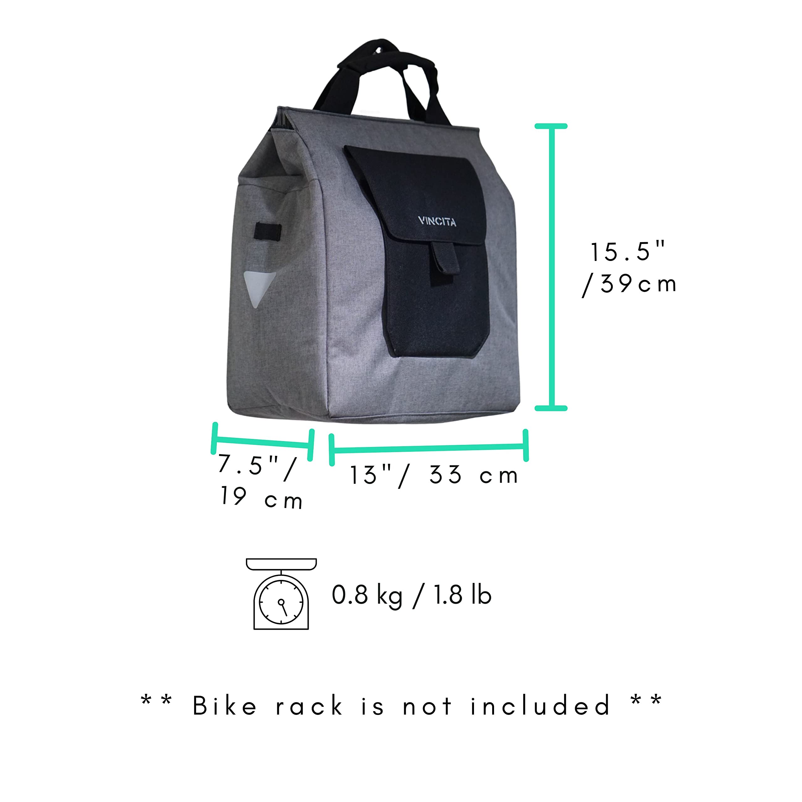 Vincita Jess Insulated Bike Pannier Bag - 24L Large Capacity Cooler Grocery Bag for Urban Commuters | Waterproof, Reflective Safety Spots & Easy-Access Zipper | Perfect for Cycling to Work, Grocery Shopping & Outdoor Picnics