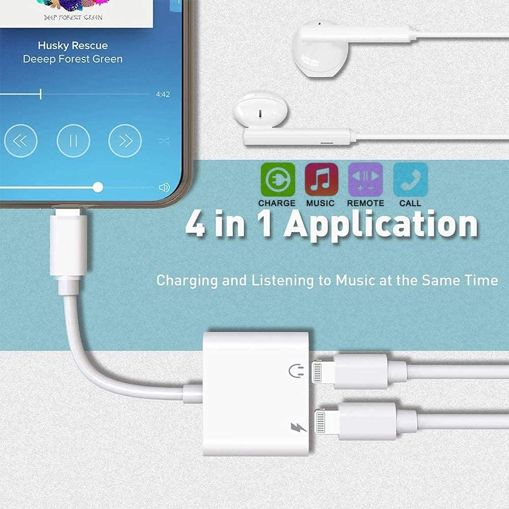 Apple MFi Certified 2-Pack Dual Lightning Headphone Adapter for iPhone - Audio Splitter & Charging Port - Compatible with iPhone 14/13/12/11/XS/XR/8/7/6 - Perfect for Music Sharing & Charging Simultaneously