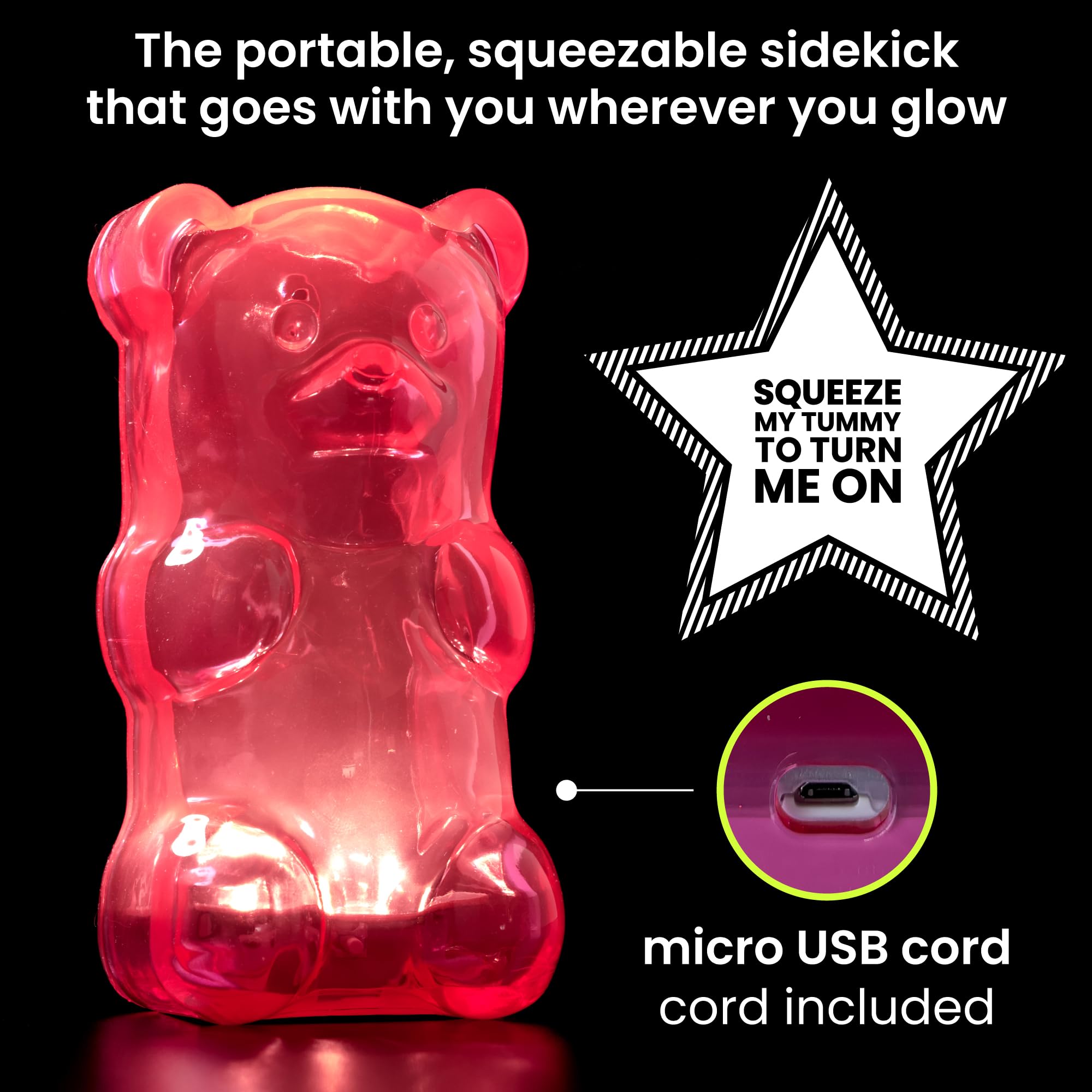 Rechargeable Squeezable Gummy Bear Night Light - Portable Squishy Lamp with 60-Min Sleep Timer | Perfect for Kids Room, Nursery, Dorm Decor & Christmas Gifts (Pink) - Ideal for Bedtime, Relaxation & Nighttime Comfort