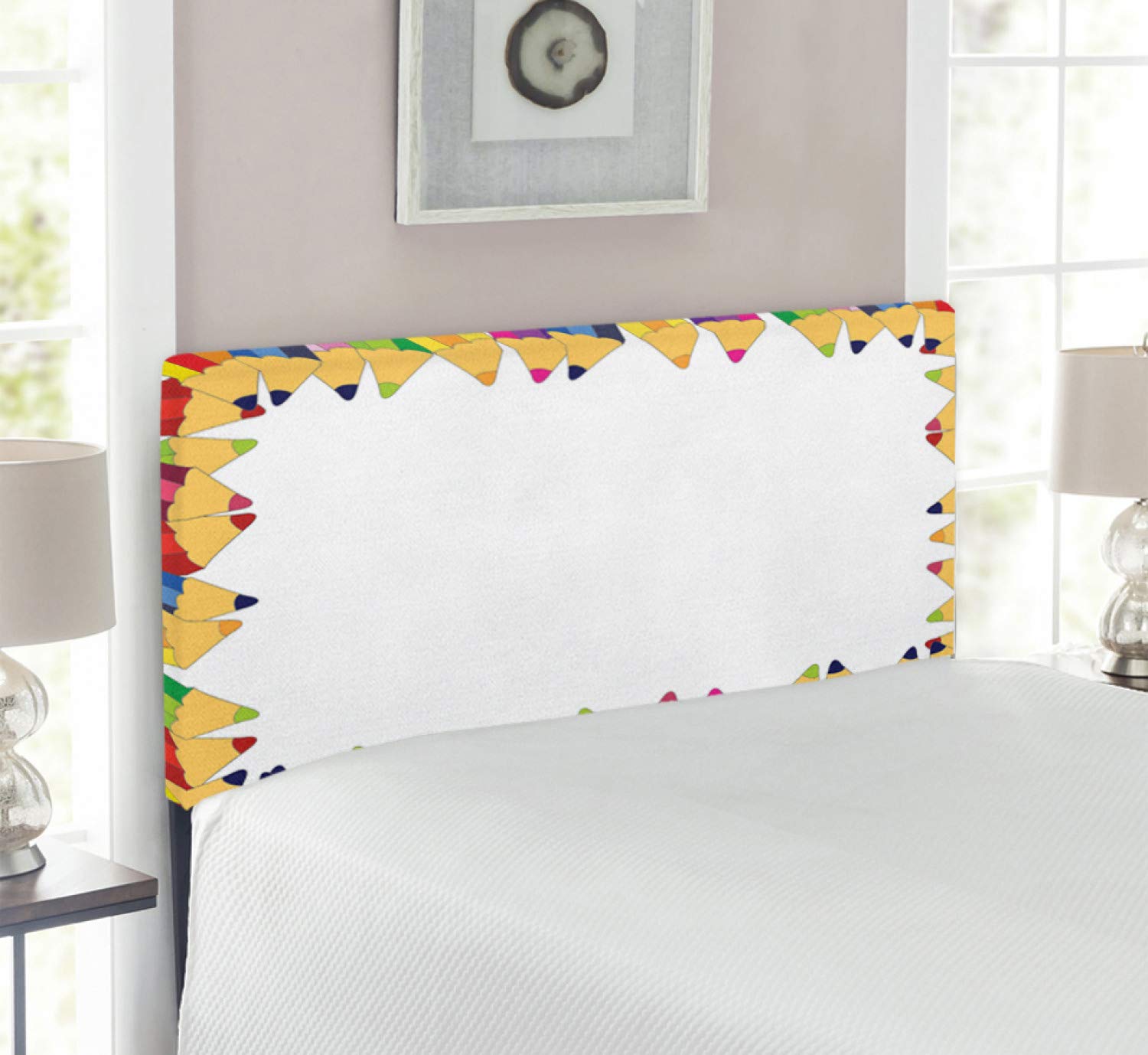 Ambesonne Upholstered Metal Headboard with Memory Foam - Colorful Pencils Design for Twin Size Beds | Fun Creative Theme for Kids Room, Teen Bedroom & Dorm Decor | Perfect for Artistic Spaces & Playful Bedroom Makeovers