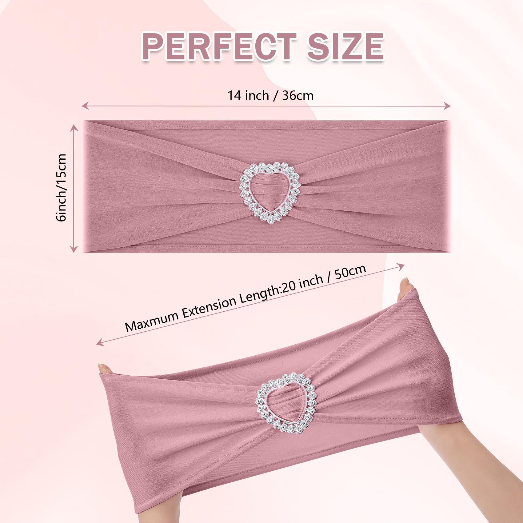 60 Pack Spandex Chair Sashes with Buckle Slider - Stretch Elastic Chair Covers for Wedding, Banquet & Party Decorations (Dusty Pink) | Universal Chair Bands for Event Decor, Table Setting & Venue Styling