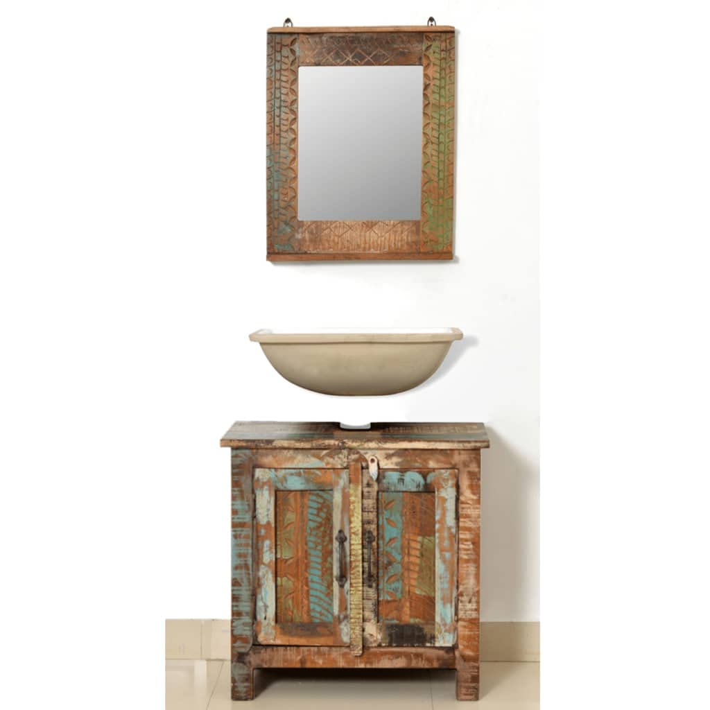 vidaXL Reclaimed Solid Wood Bathroom Vanity Cabinet with Mirror - Rustic Bathroom Sink Storage Set - Perfect for Small Bathrooms & Powder Rooms