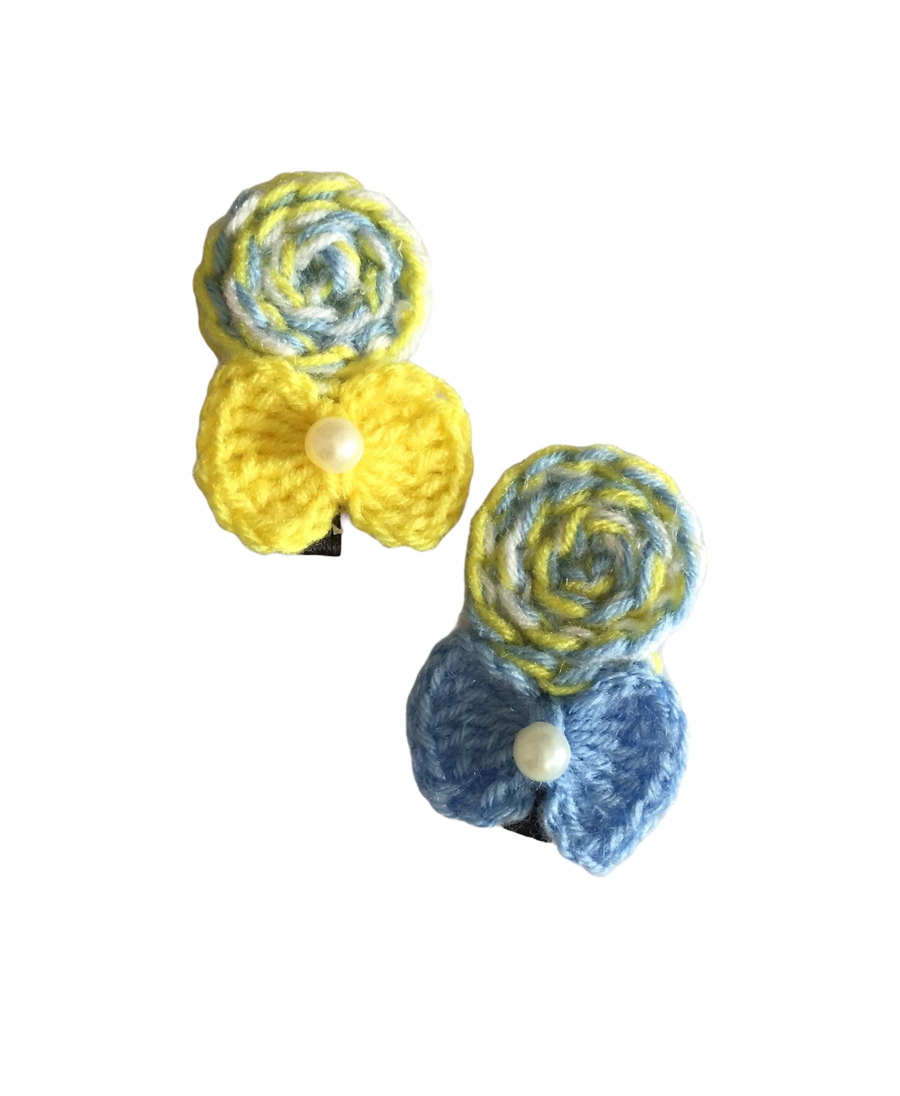 Handmade Crochet Yellow and Blue Candy Hair Clips for Girls - Pack of 2 - Perfect for School, Parties, and Everyday Hair Accessories
