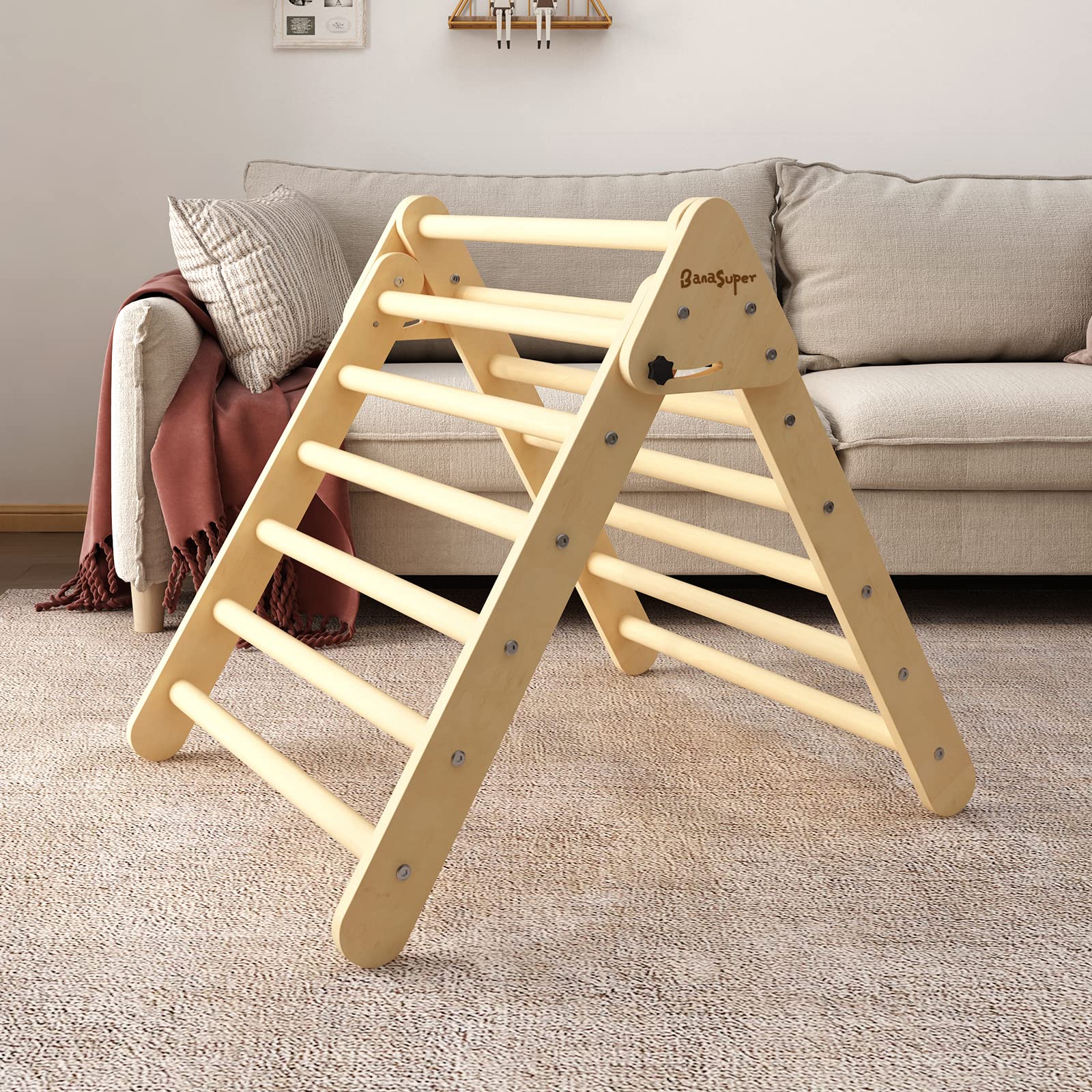 BanaSuper Foldable Pikler Triangle Climber - Wooden Montessori Climbing Toy for Toddlers 1-6 Years | Indoor Play Gym for Boys & Girls | Perfect for Home Playroom, Daycare & Preschool Activities
