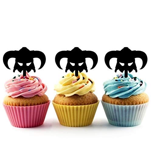 Iron Helmet Silhouette Acrylic Cupcake Toppers - 12 Pack - Perfect for Viking Themed Birthday Parties, Baby Showers & Medieval Dessert Decorations