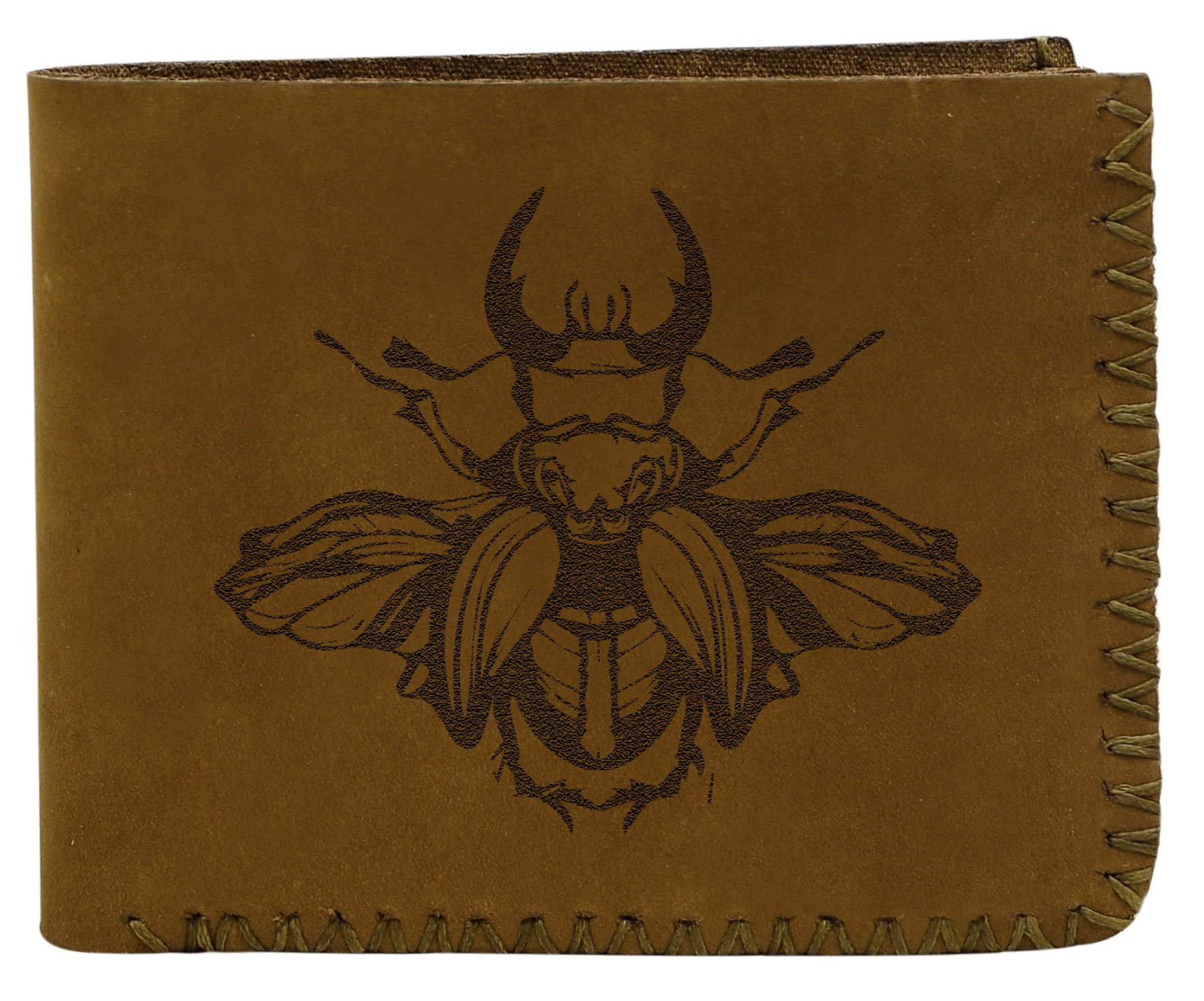 Handmade Genuine Pull-Up Leather Wallet for Men - Scarab Abstract Design - Durable & Stylish for Everyday Use, Travel, and Gifts