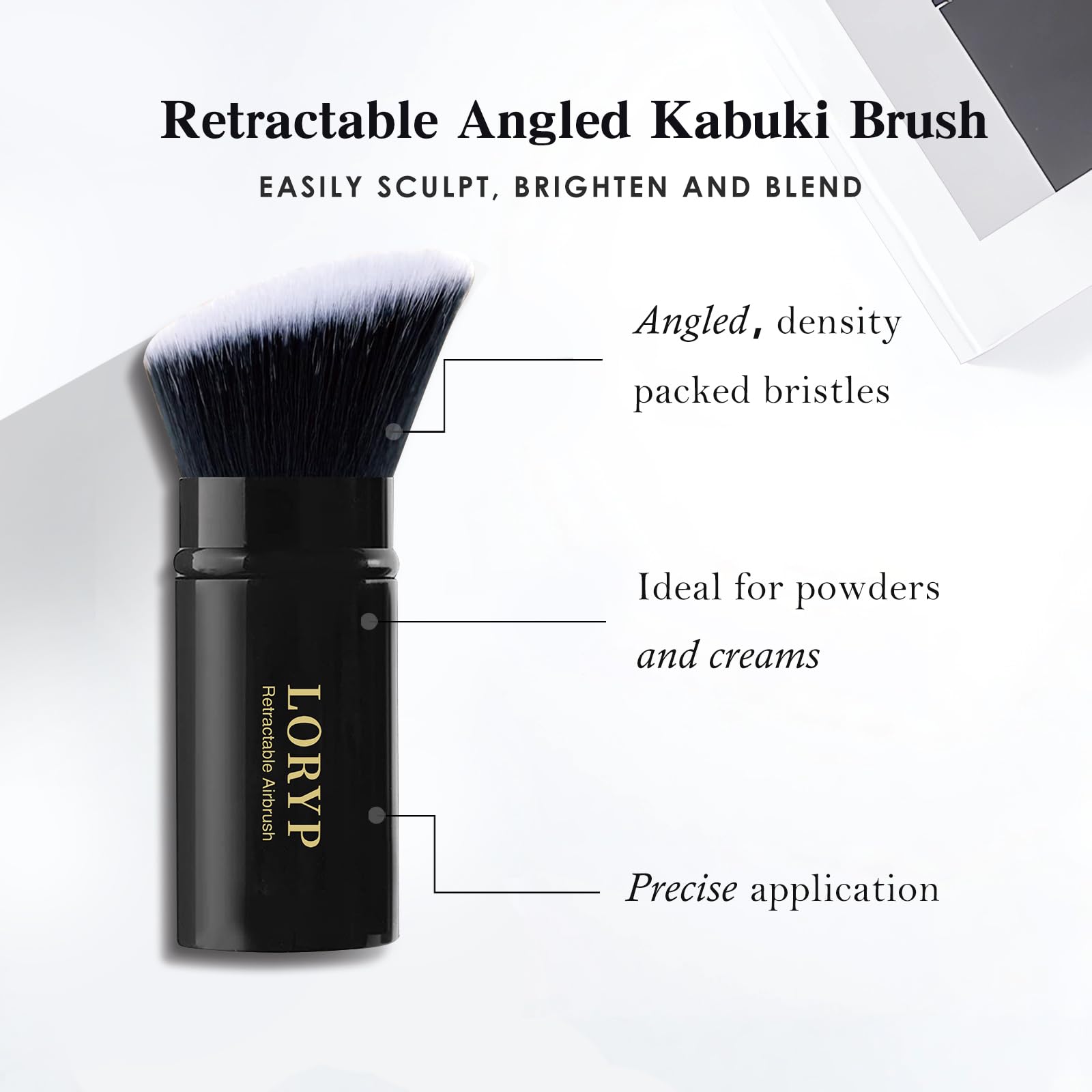 LORYP Retractable Kabuki Makeup Brush Set - 2 Pack Black Foundation Brush for Liquid, Cream & Powder Makeup | Travel-Friendly, Compact & Portable for On-the-Go Touch Ups