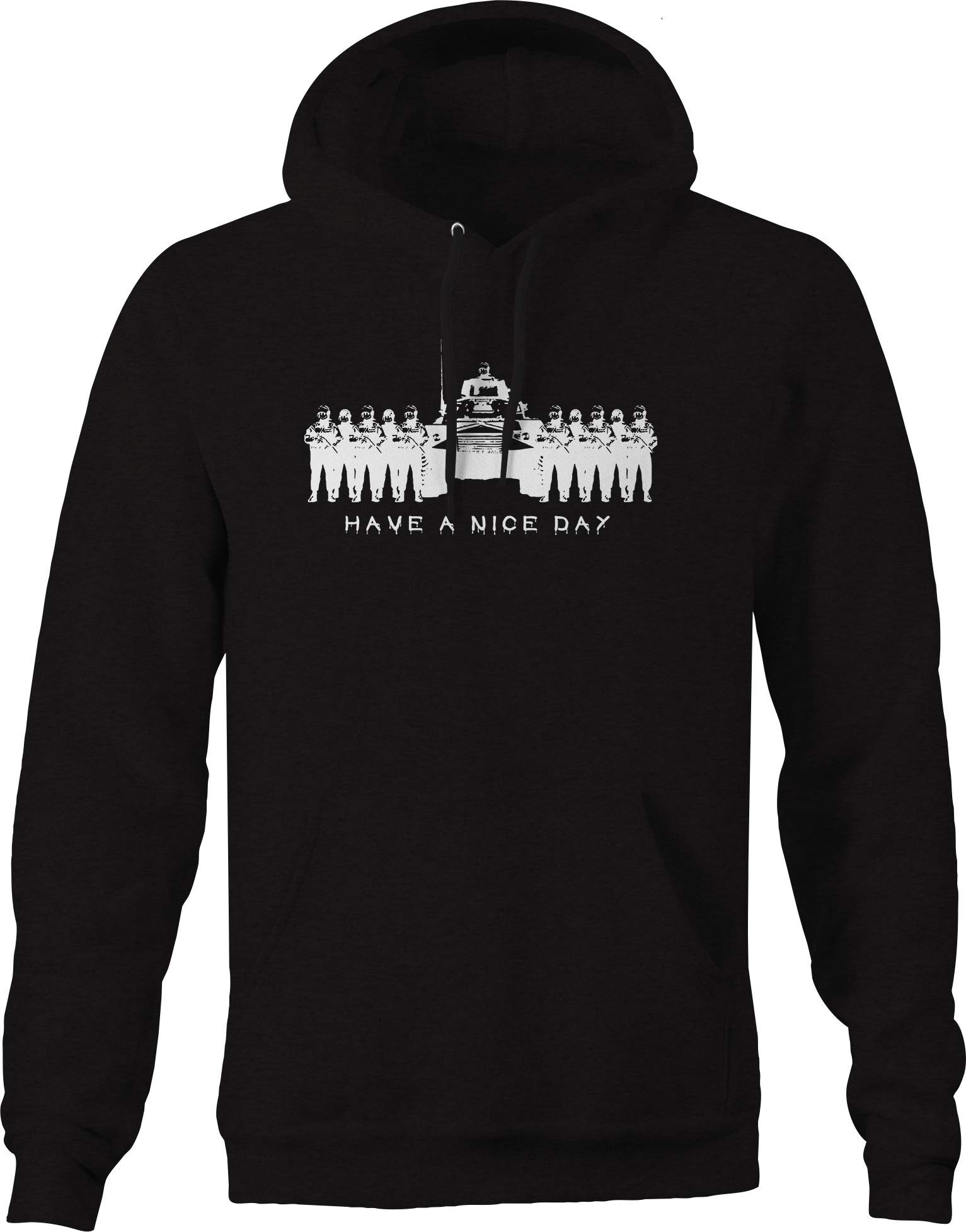Have a Nice Day Military Protest Hoodie for Men - Black Novelty Pullover Sweatshirt | Casual Streetwear & Political Statement Outfit